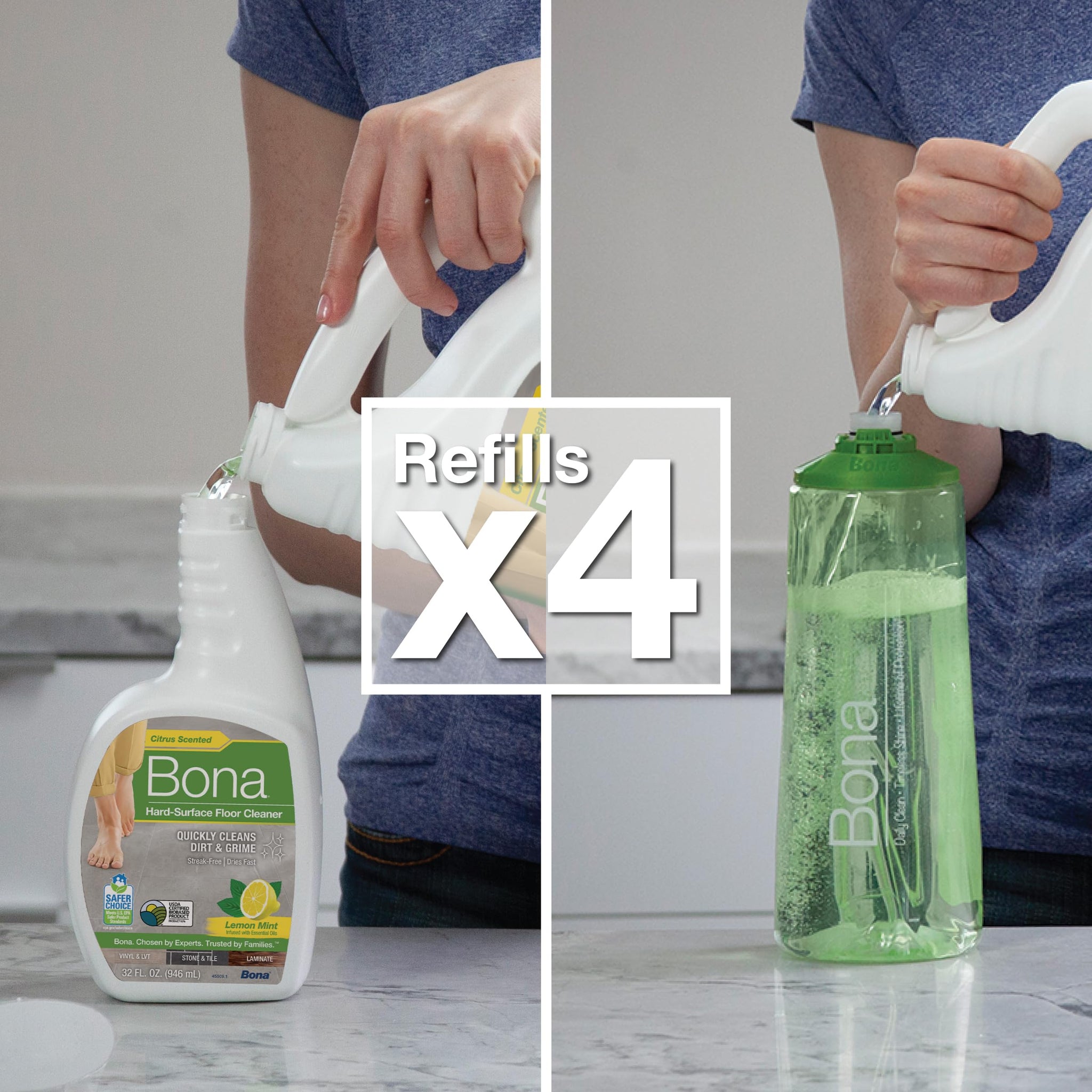 Bona Multi-Surface Floor Cleaner Refill - 128 fl oz - Lemon Mint - Residue-Free Floor Cleaning Solution refill for Spray Mop and Spray Bottles