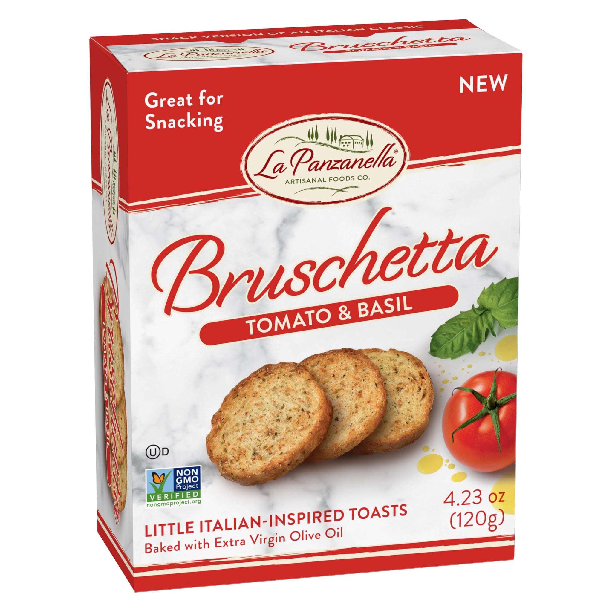 La Panzanella Tomato and Basil Bruschetta Crackers - Italian-inspired Toasts, Made with Non-GMO Project Verified Ingredients, For Soups, Dips, Spreads