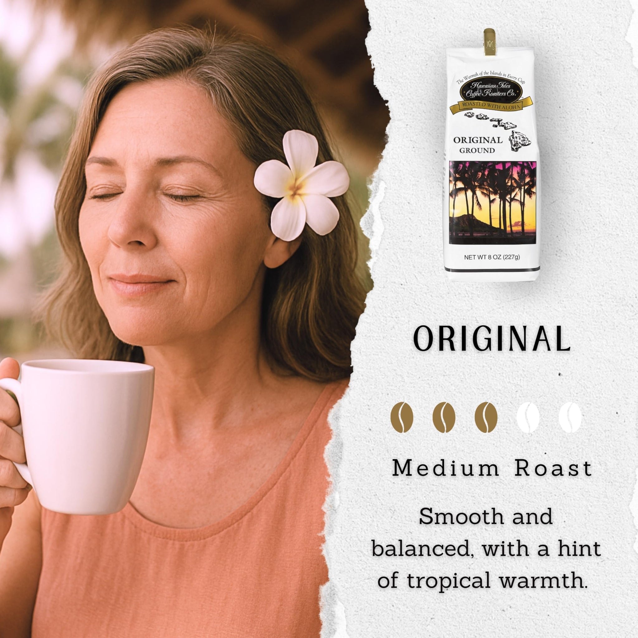 Hawaiian Isles Coffee Original Signature Roast, Medium Roast Ground Coffee, Roasted with Aloha - 8 Ounce Bag