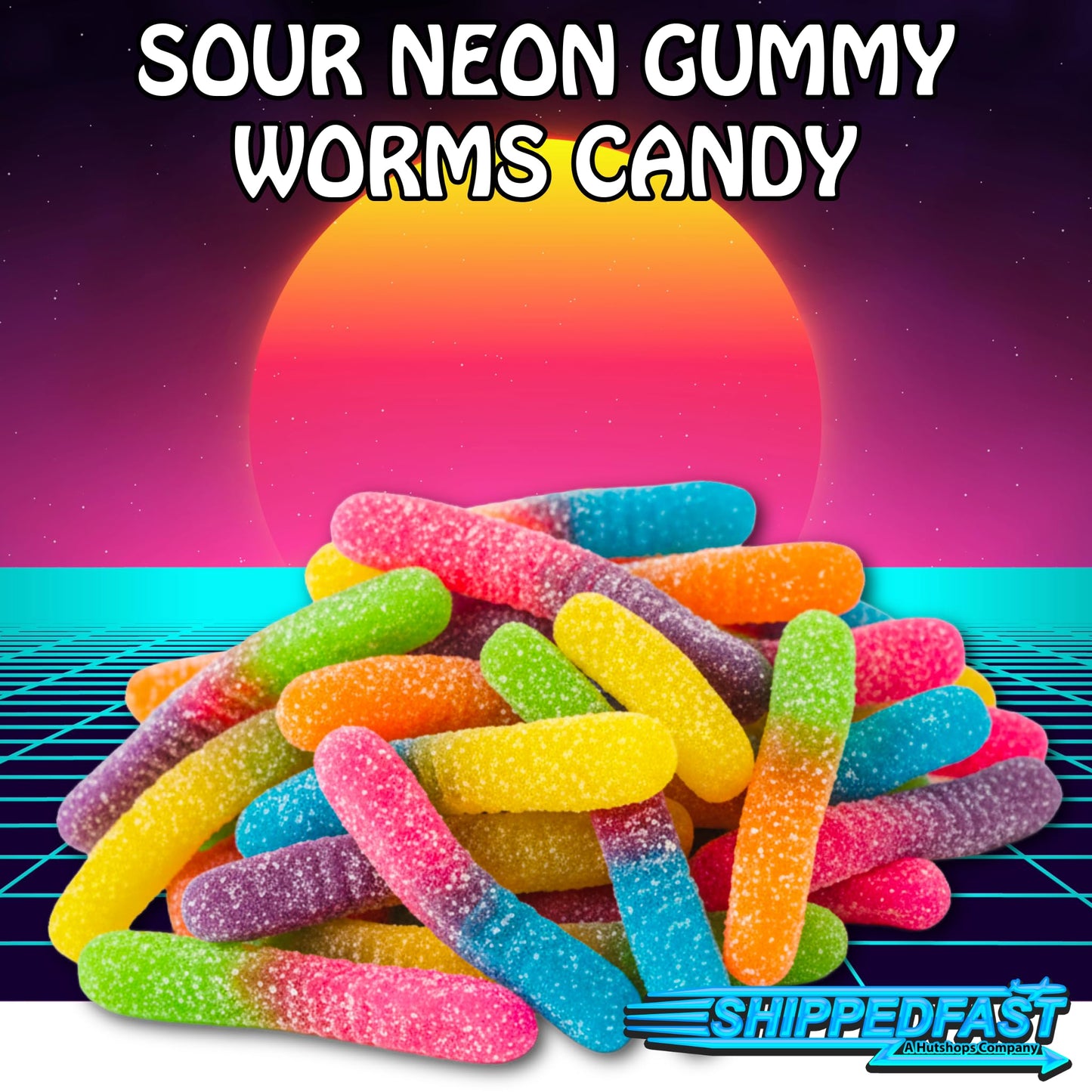 Sour Neon Gummy Worms Candy (5 Pound Bag) Multi-Flavored. Net Wt. 80oz.