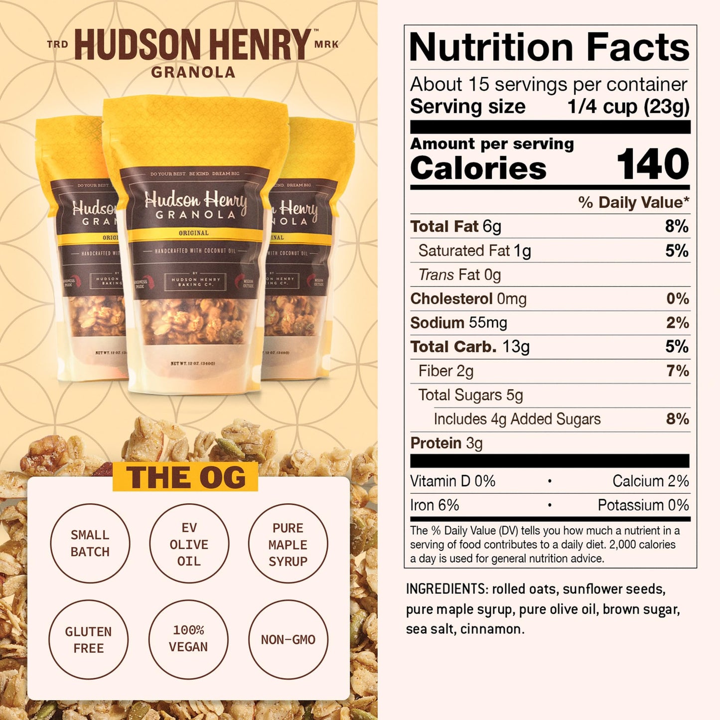 Hudson Henry OG Granola for Yogurt, Snacking & Cereal | Gluten Free Granola with Pumpkin Seeds | Vegan, Non-GMO & Small Batch Baked with Pure Maple