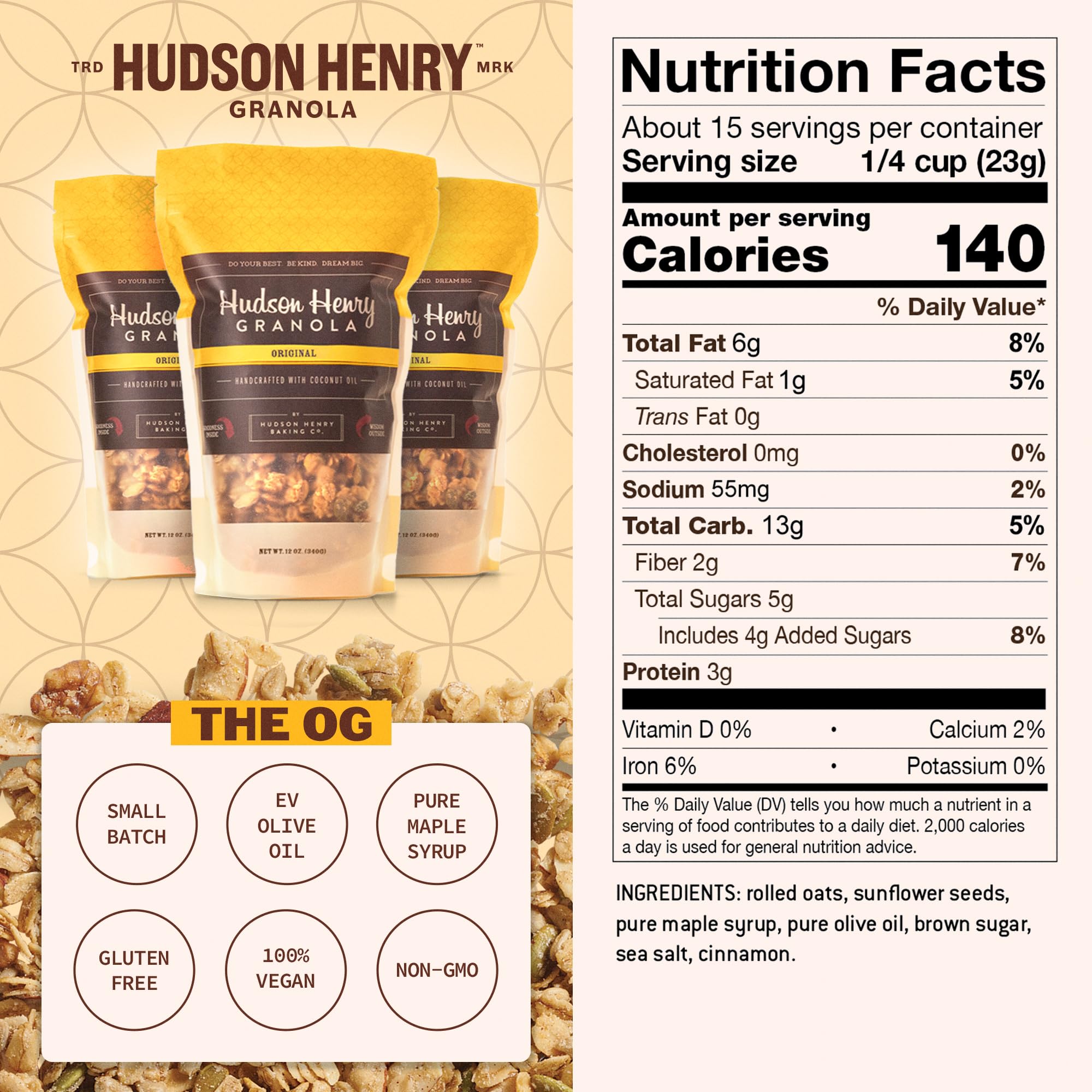 Hudson Henry OG Granola for Yogurt, Snacking & Cereal | Gluten Free Granola with Pumpkin Seeds | Vegan, Non-GMO & Small Batch Baked with Pure Maple