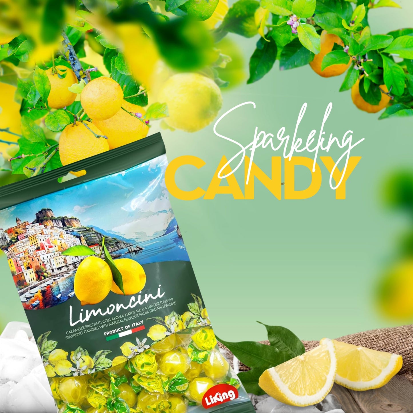 Sanniti Limoncini Frizzanti Candy | Sparkling Candies with Natural Flavor Made with Italian Lemons | 6.17 Ounce Bag