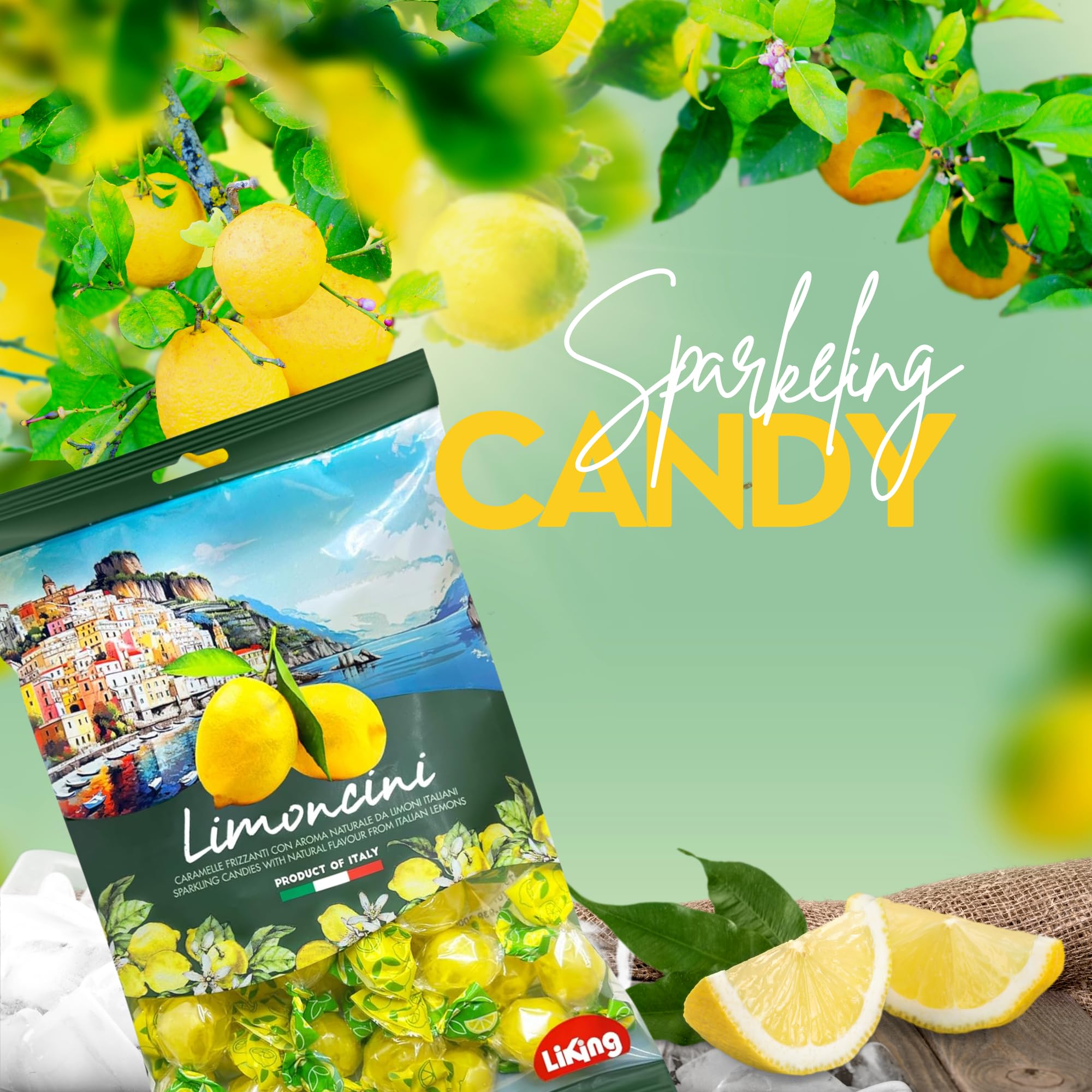 Sanniti Limoncini Frizzanti Candy | Sparkling Candies with Natural Flavor Made with Italian Lemons | 6.17 Ounce Bag