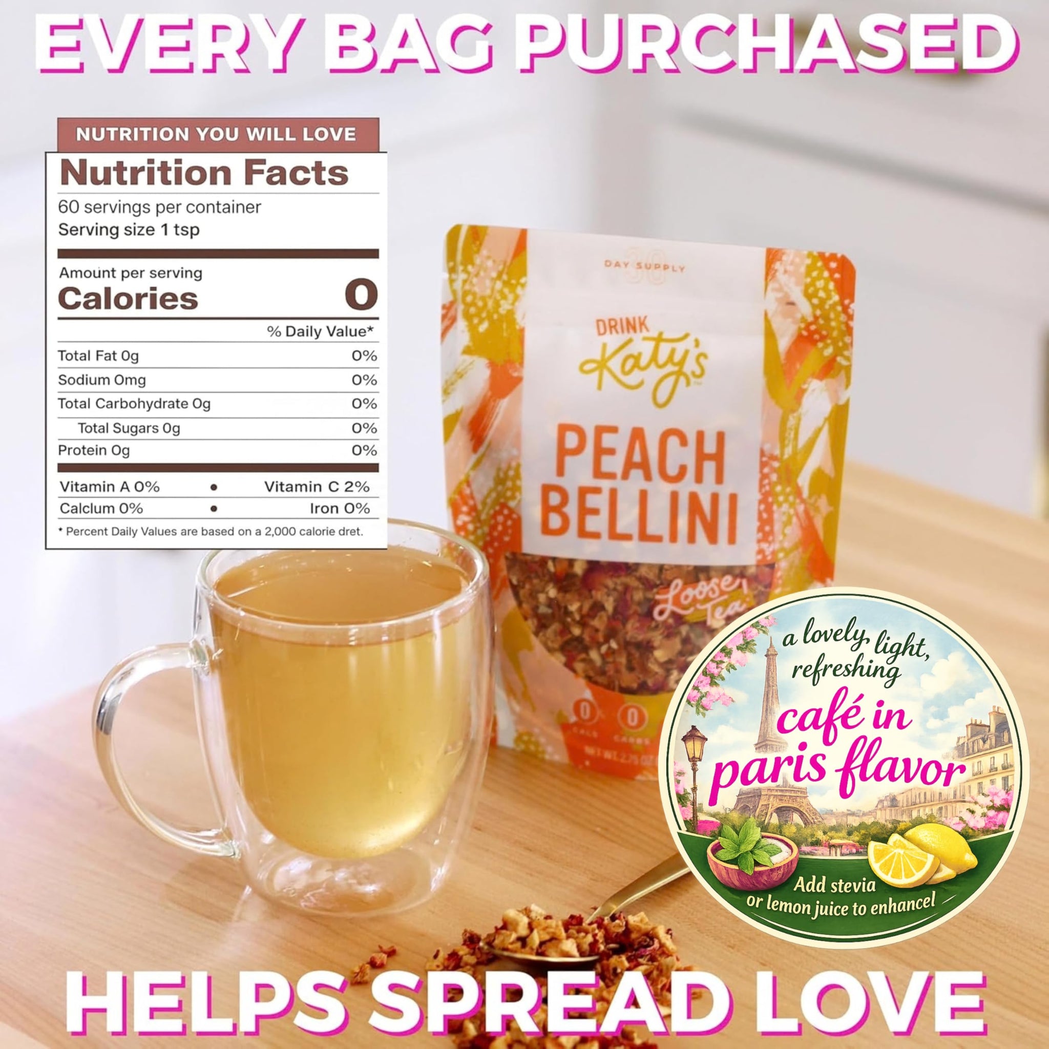 Katy’s Peach Bellini Loose Tea - Apple, Peach & Mango - Light Herbal Fruit Tea, Caffeine-Free, Sugar-Free - Hot or Cold Brew Tea - 30+ Cups