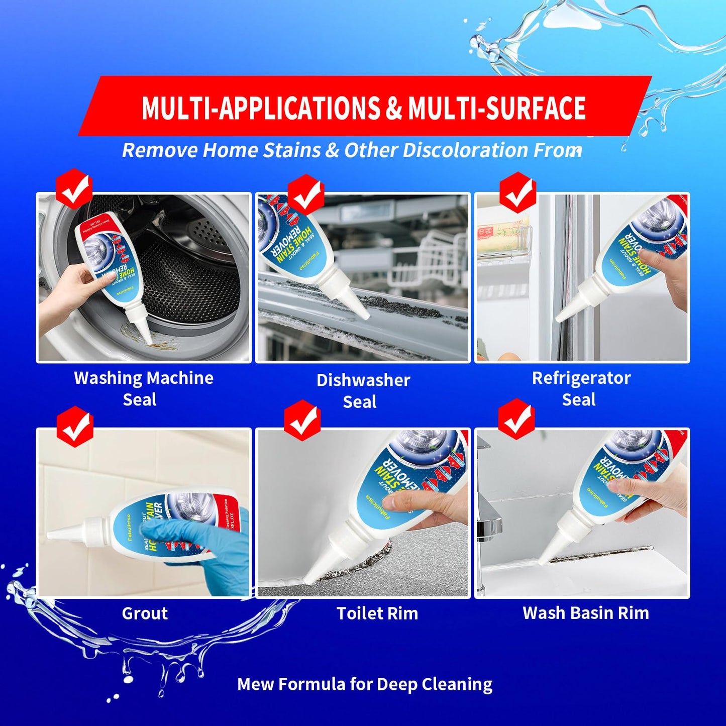 Home Stain Remover Gel - Stubborn Stain Cleaner No Harsh Scrubbing Required, Front Loader Washing Machine Seal Washing Machine Seals, Sinks & Tiles |