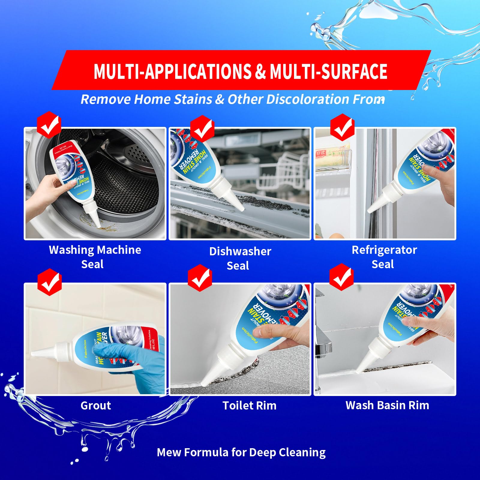 Home Stain Remover Gel - Stubborn Stain Cleaner No Harsh Scrubbing Required, Front Loader Washing Machine Seal Washing Machine Seals, Sinks & Tiles |