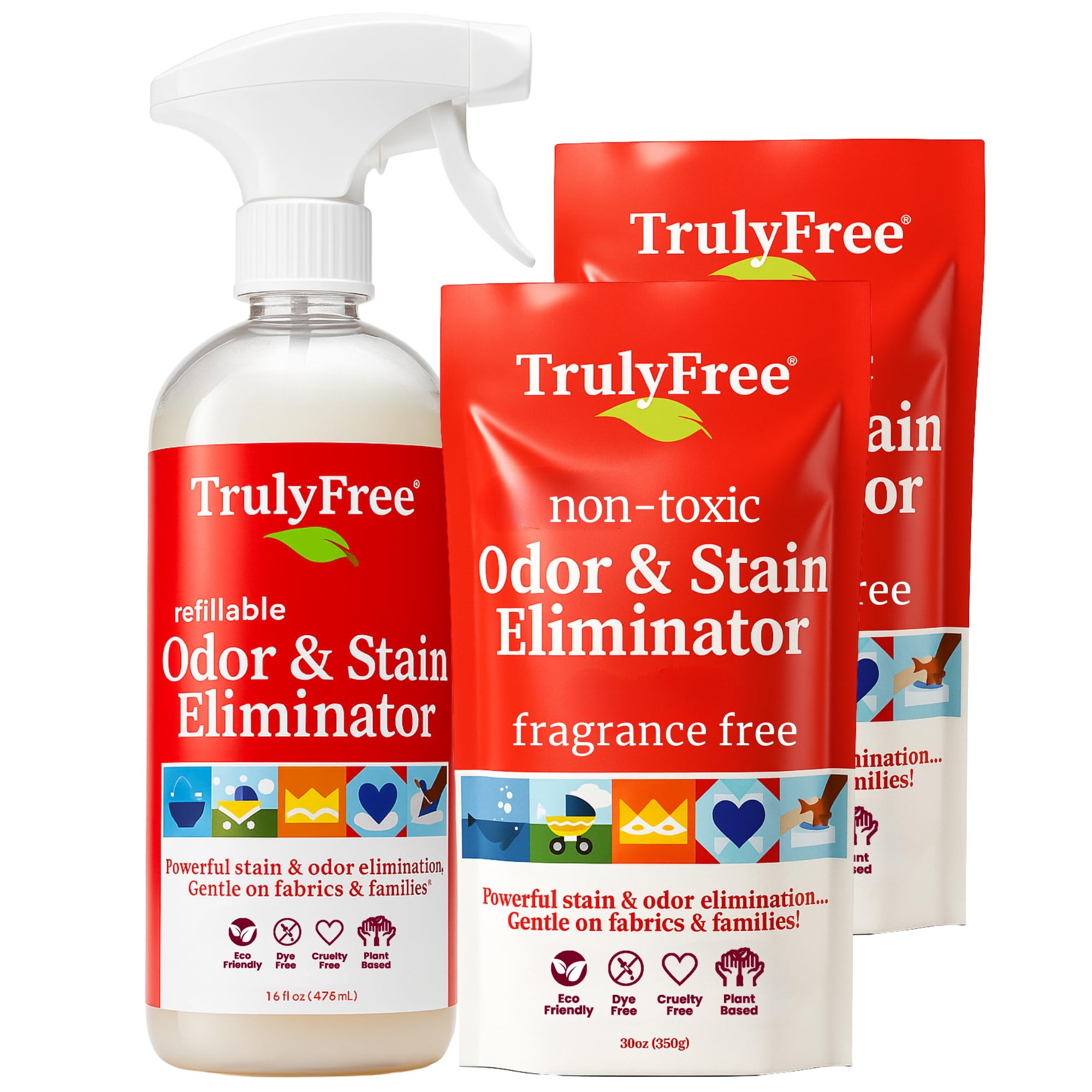 Truly Free Multi-Purpose Odor & Stain Eliminator, Pet Odor Eliminator for Home & Stain Remover for Carpet, Couch, Rugs & More, Upholstery Deodorizer