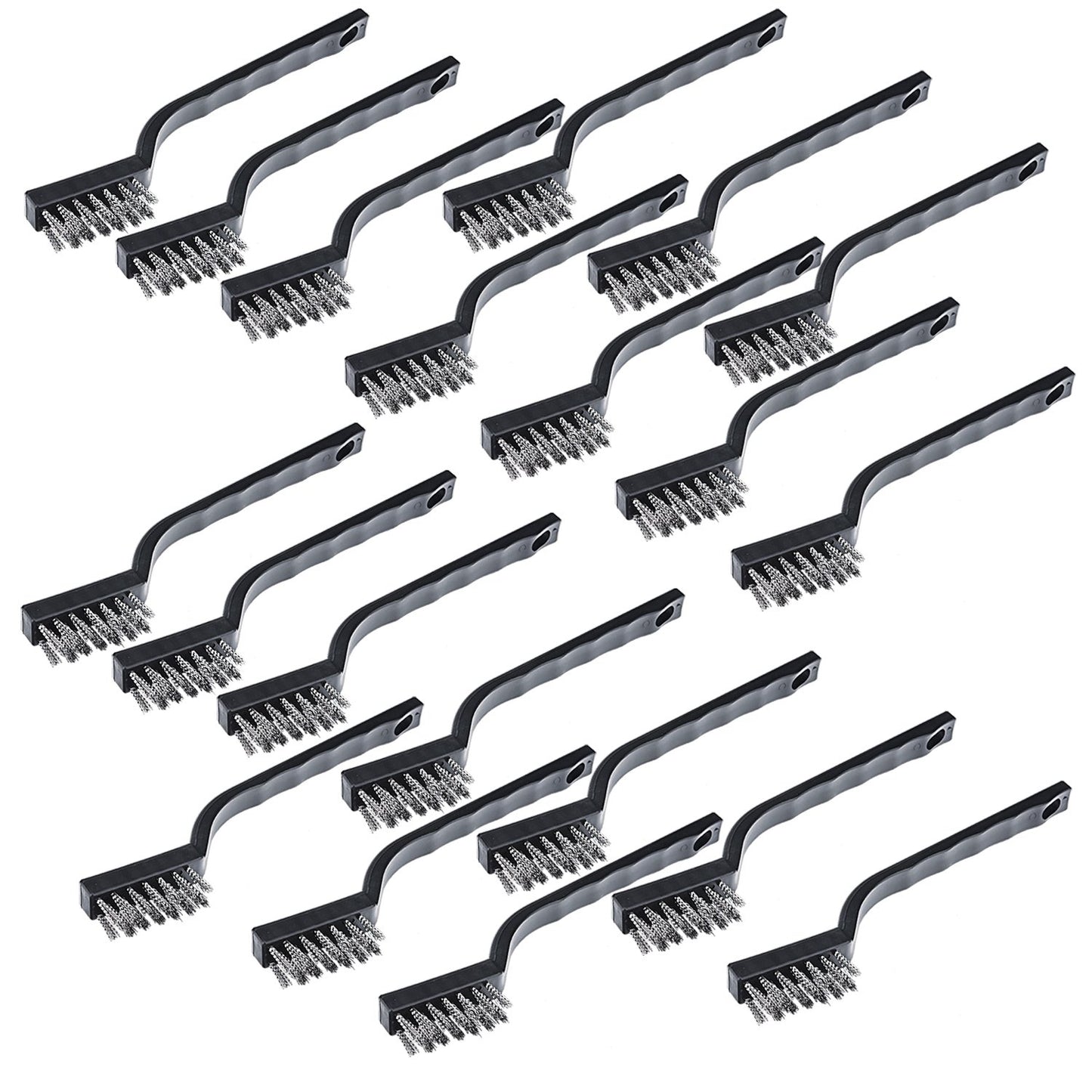 Sunmns 20 Pieces Mini Handle Stainless Steel Wire Bristles Brush Set for Cleaning Welding Slag, Stain and Rust (Silvery)