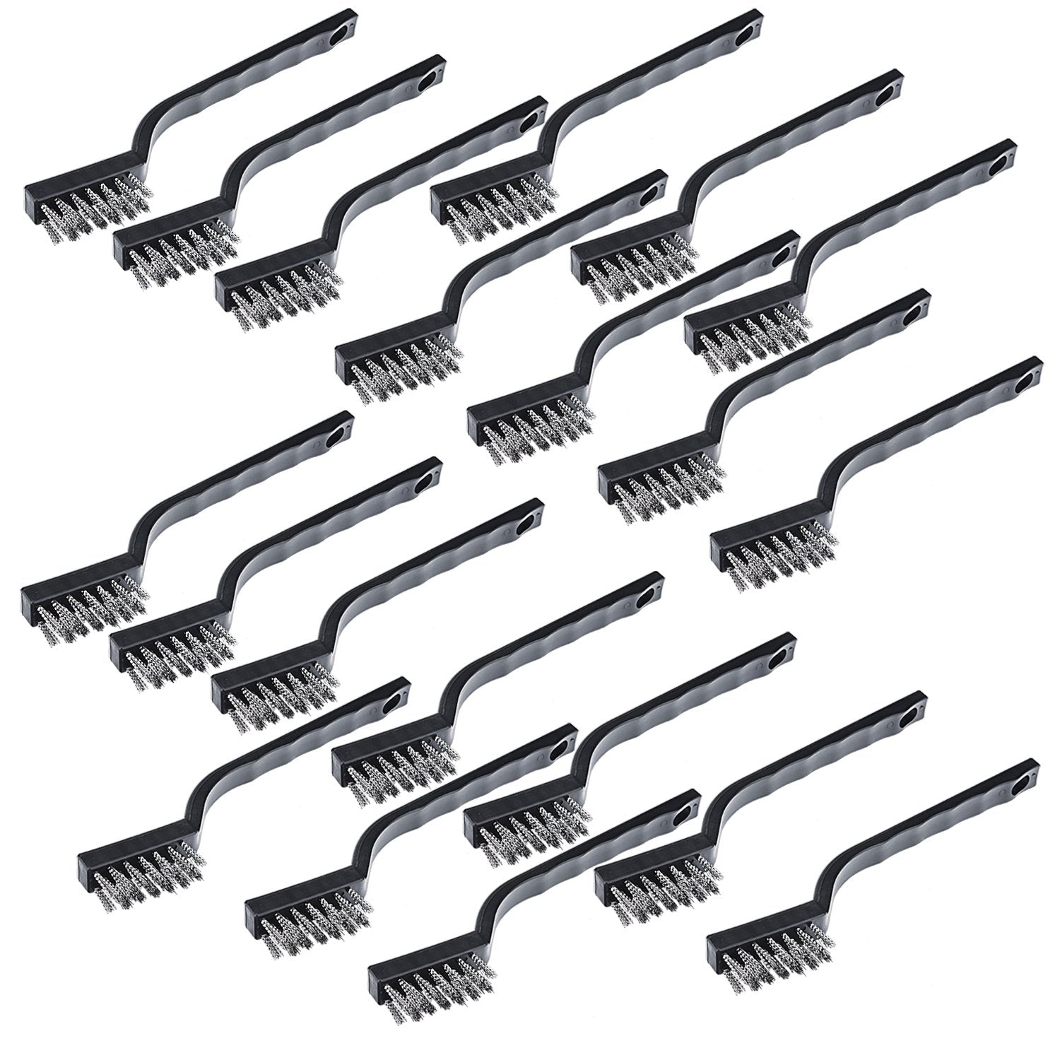 Sunmns 20 Pieces Mini Handle Stainless Steel Wire Bristles Brush Set for Cleaning Welding Slag, Stain and Rust (Silvery)