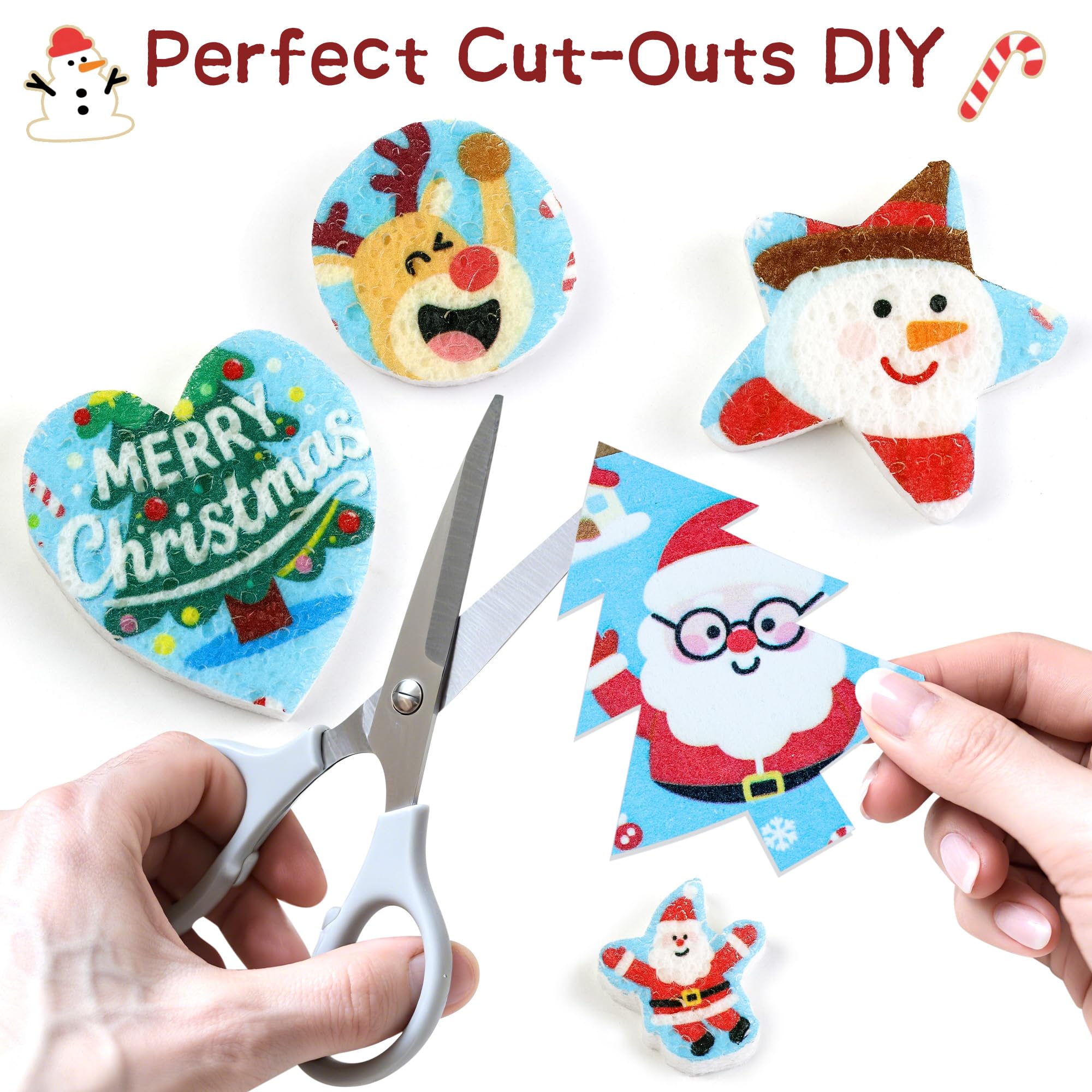 Christmas Theme Kitchen Sponge (12Pack) - Wood Pulp & Coconut Scrubber Sponges, High-Absorption Dishwashing Sponge with Festive Designs, Strong