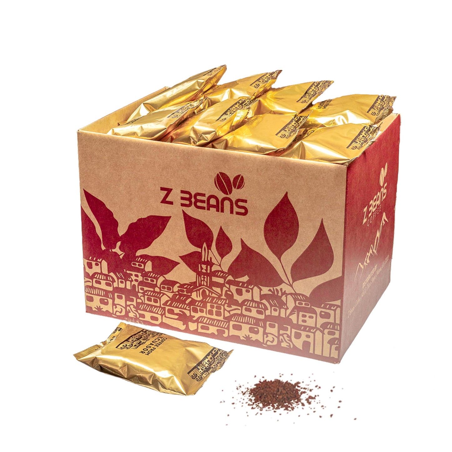 Z Beans - Medium Roast Individual Coffee Pouches - 50 Count - Each 2 OZ Packet Brews 8 Cups - Sustainably Sourced Ground Coffee from Ecuador - Small