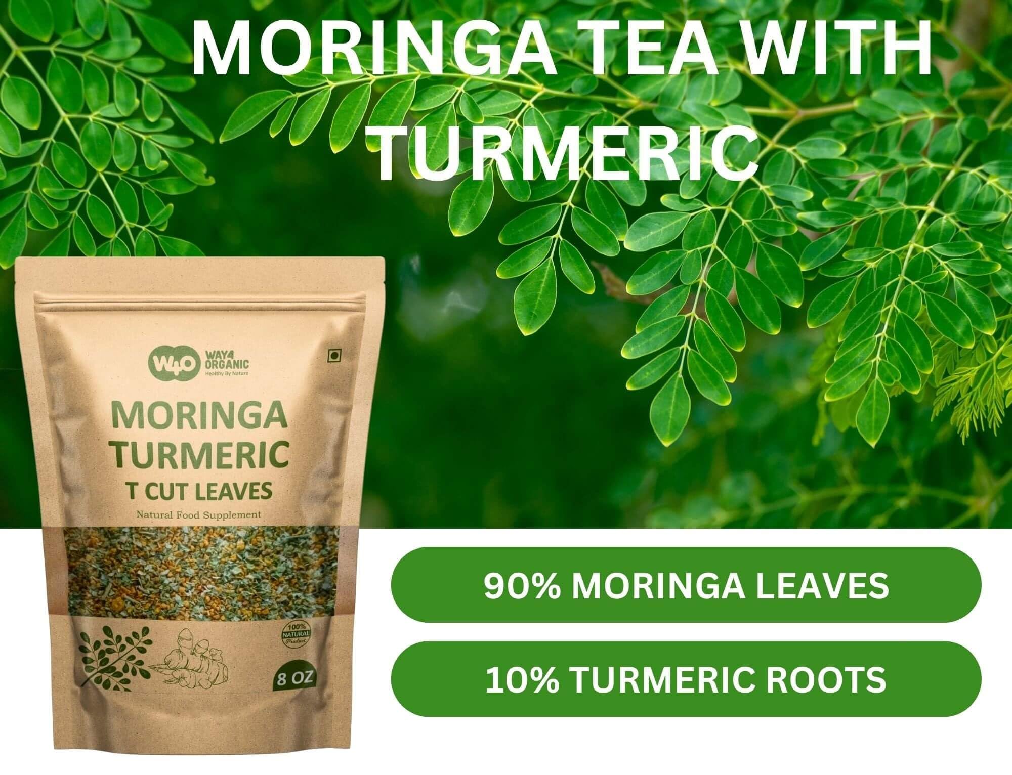 Moringa Leaves Tea with Turmeric 8 oz, Boost Immunity, Caffeine Free, One Tea with Two Benefits (Pack of 2)