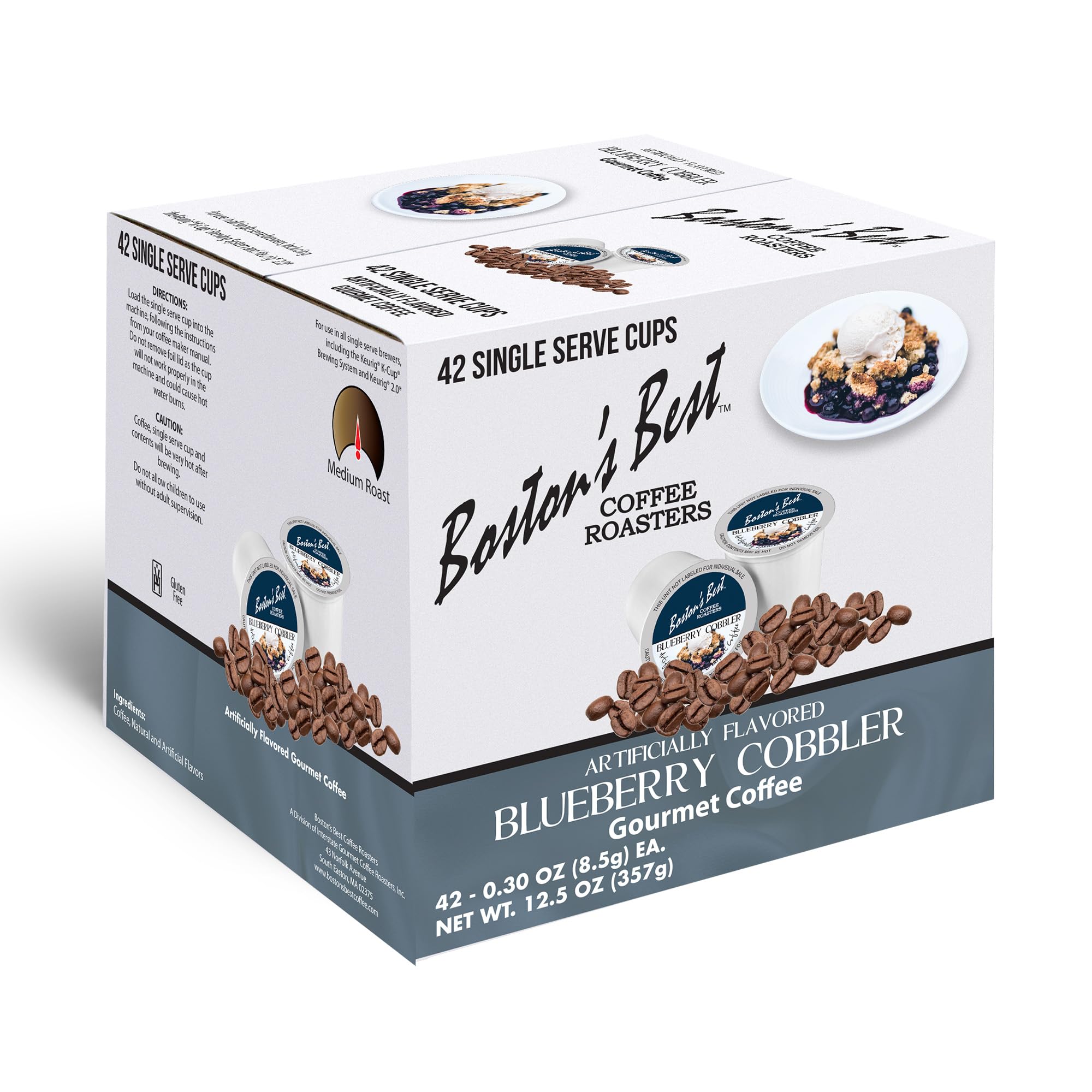 Boston’s Best - Blueberry Cobbler Flavored Coffee Blend, Dessert Gourmet Compatible with Keurig Coffee Maker, 1 Count (42 Single Serve Medium Roast