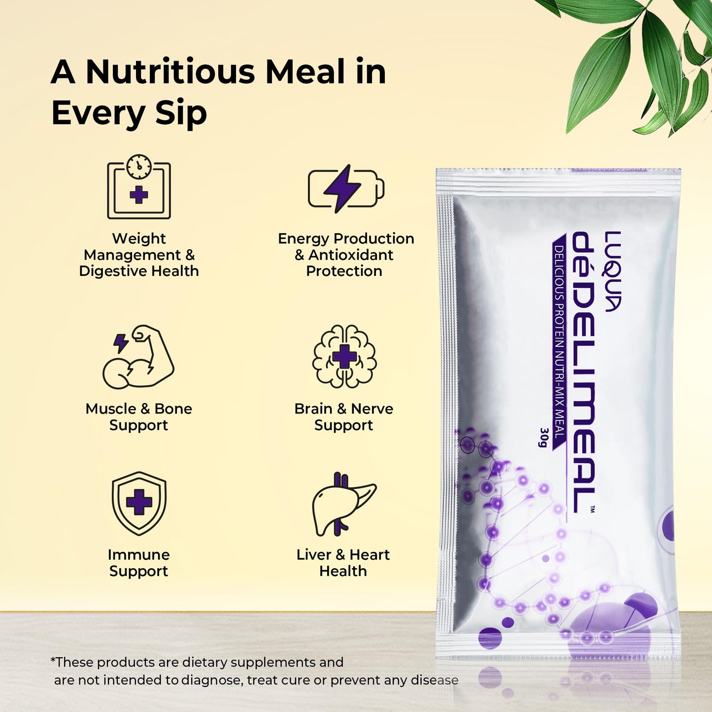 LUQUA deDelimeal - Complete Nutritional Drink Mix | Plant-Based Formula with Protein, Fiber, and Multivitamins | Convenient Daily Meal Support | 15
