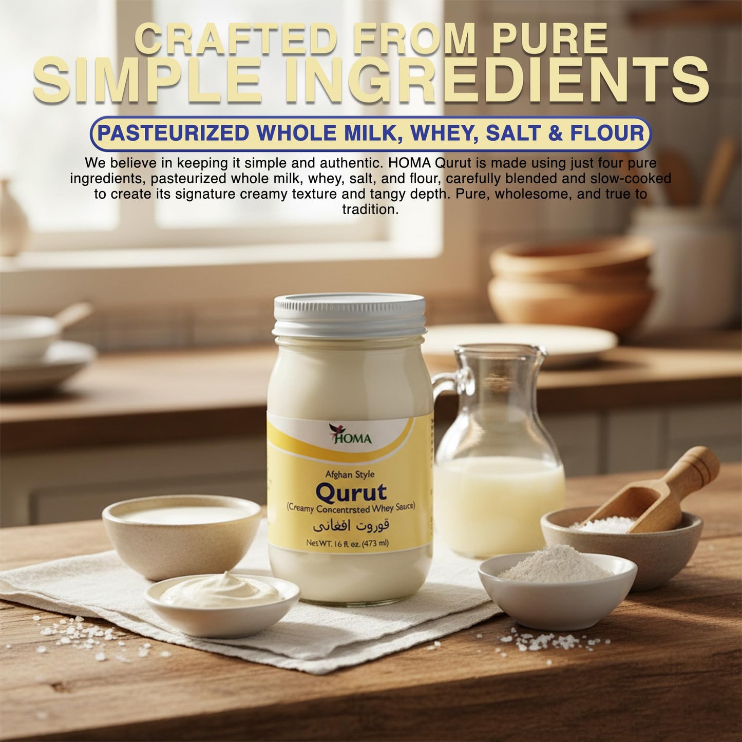 HOMA Afghan Style Qurut, Creamy Concentrated Whey Sauce, Traditional Protein-Rich Dairy Condiment, 16 Fl Oz