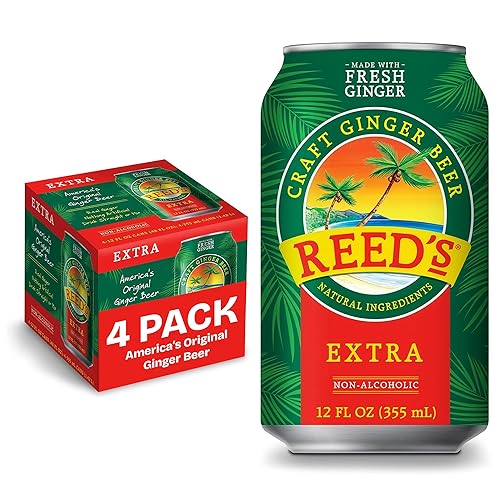 Reed's Extra Ginger Beer, Pack of 4 (12 fl oz Can each) - Non-Alcoholic Jamaican Real Sugar Brew Made w/ Fresh Organic Ginger Root - Ideal for Moscow