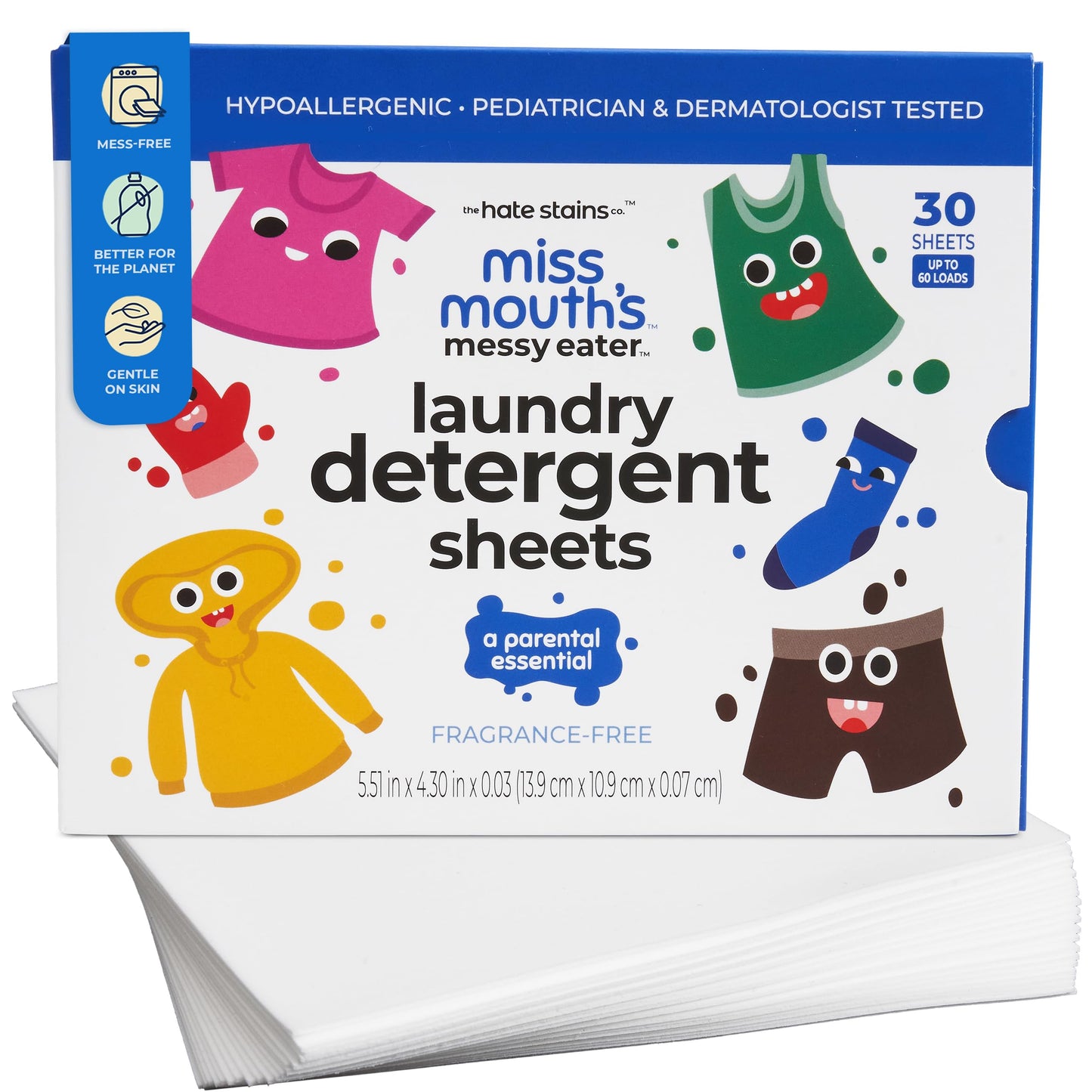 Miss Mouth's Laundry Detergent Sheets - 60 Loads, Unscented - Hypoallergenic & Sensitive Skin Friendly Laundry Sheets - Pediatrician & Dermatologist