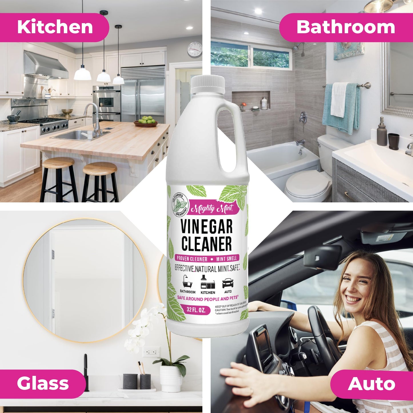 Mighty Mint Vinegar Cleaner, All-Purpose Cleaning for Household Surfaces, Natural Mint Scent, 32oz