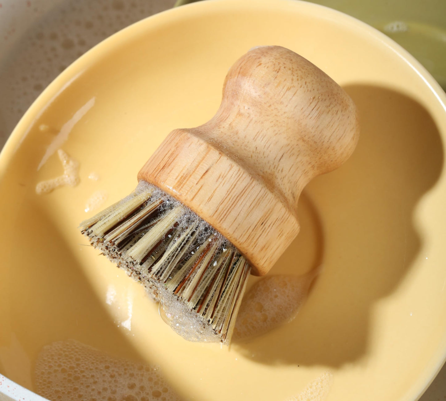 Bamboo Palm Pot Brush.Kitchen Mini Round Dish Brush,Natural Scrub Brush Cleaning Kit for Skillet,Washing Dishes,Vegetables,Pots, Pans. (1x Hard