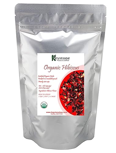 Organic Hibiscus Tea (16 Oz) Certified Organic loose leaf tea help lower blood pressure, caffeine free, Flor De Jamaica