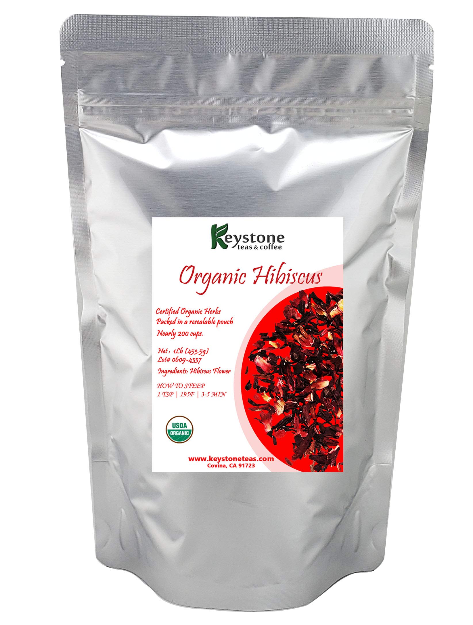 Organic Hibiscus Tea (16 Oz) Certified Organic loose leaf tea help lower blood pressure, caffeine free, Flor De Jamaica