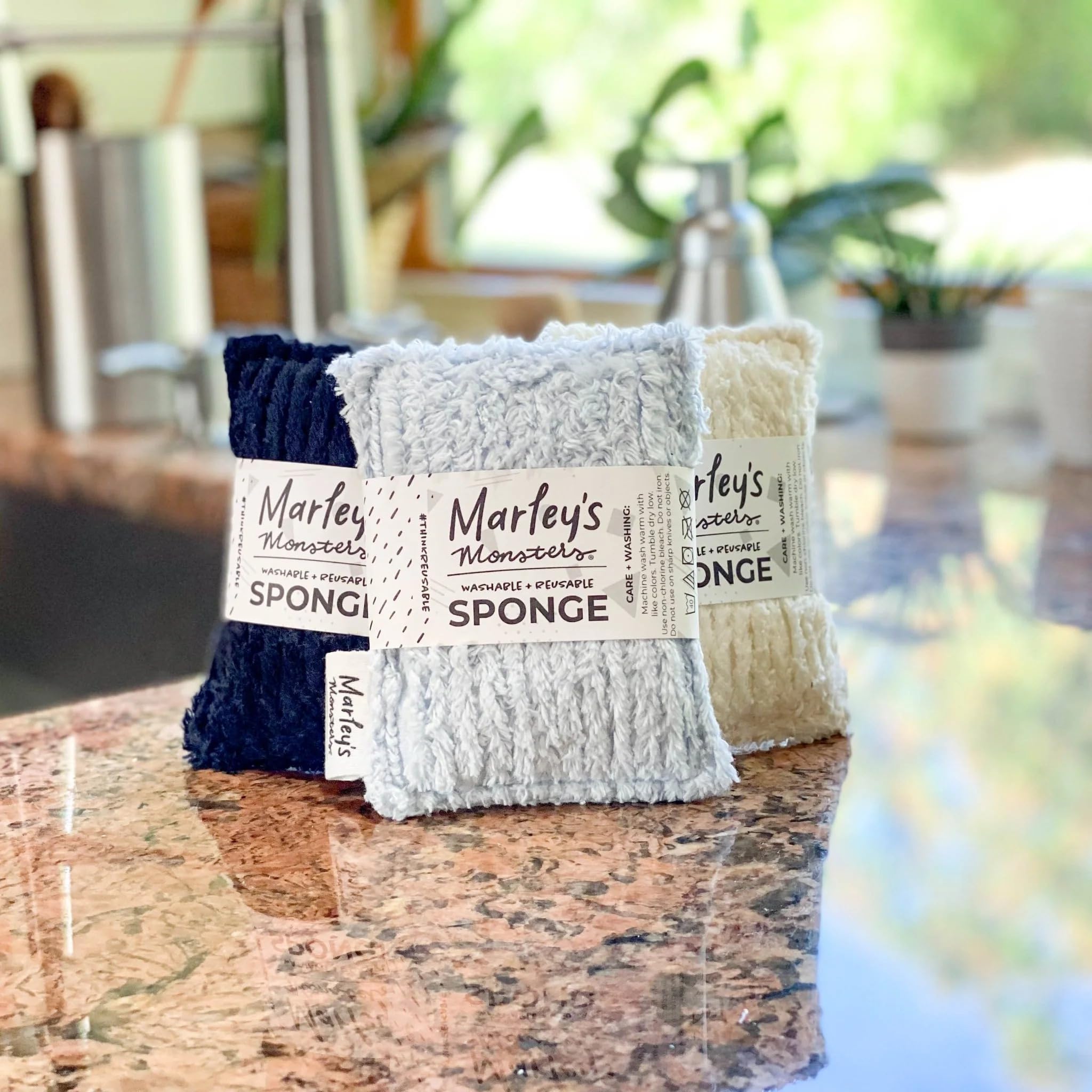 Marley's Monsters Chenille Washable Sponge - Reusable Eco-Friendly Kitchen Scrubber - Soft 100% Cotton Chenille & Recycled Foam - 3.5" x 5" Handmade