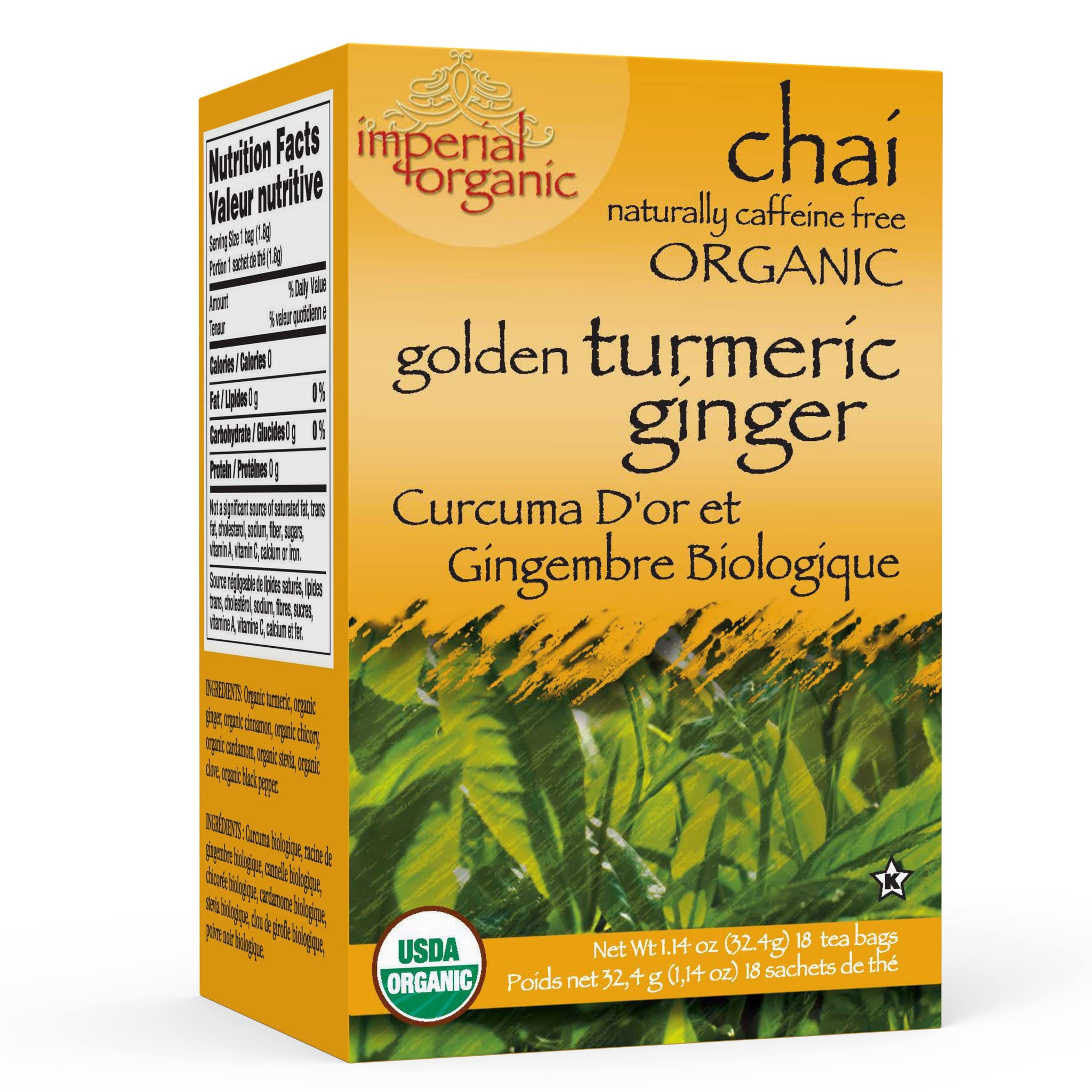 Uncle Lee's Tea Imperial Organic Chai Tea, Naturally Caffeine Free Golden Turmeric Ginger Tea, Organic Cinnamon, Chicory, Cardamom, Stevia, Clove