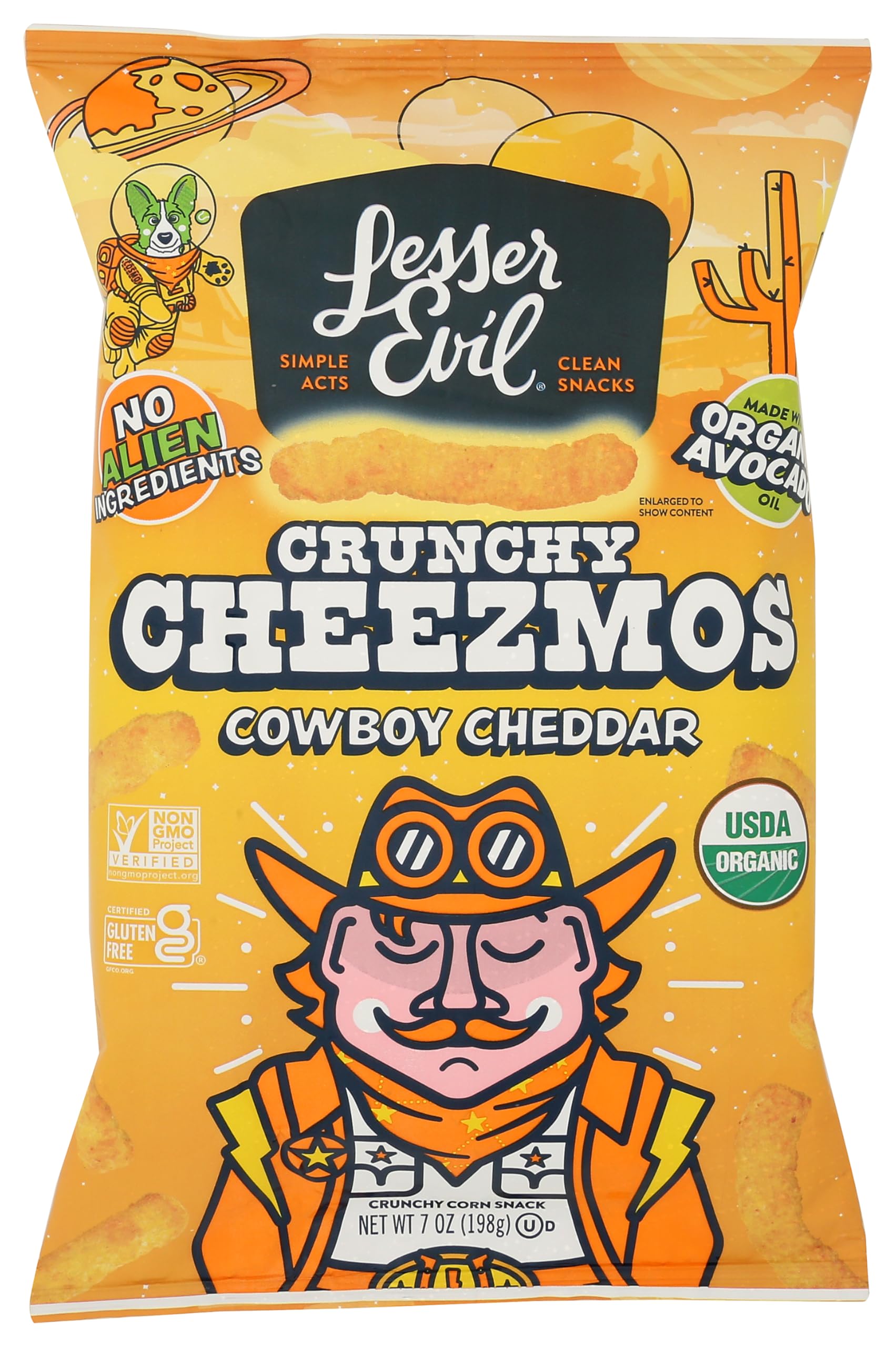 LESSEREVIL Organic Cowboy Cheddar Cheezmos, 7 OZ