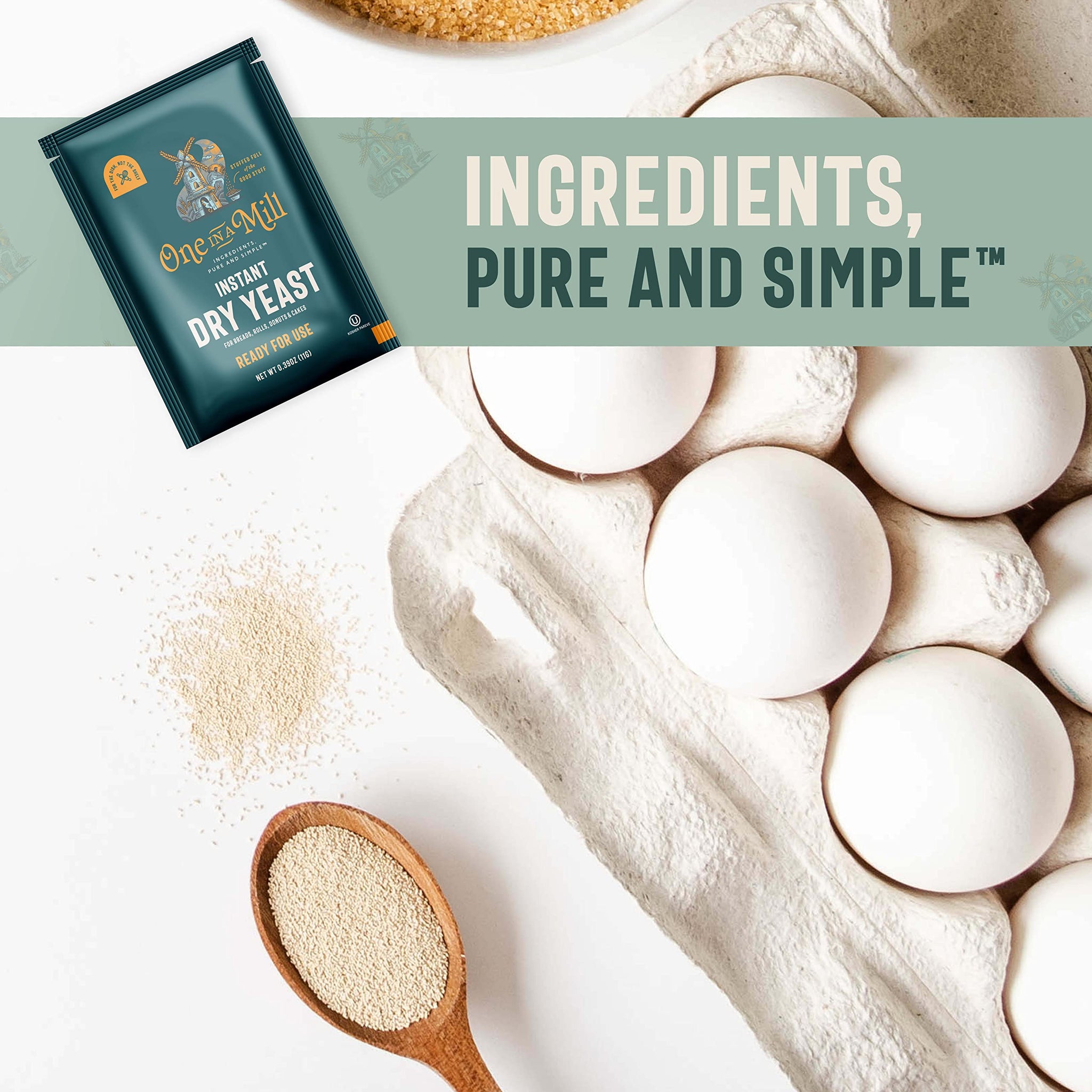 One in a Mill Instant Dry Yeast Packets | Fast Acting Self Rising Yeast for Baking Bread, Cake, Pizza Dough Crust | Kosher | Quick Rapid Rise