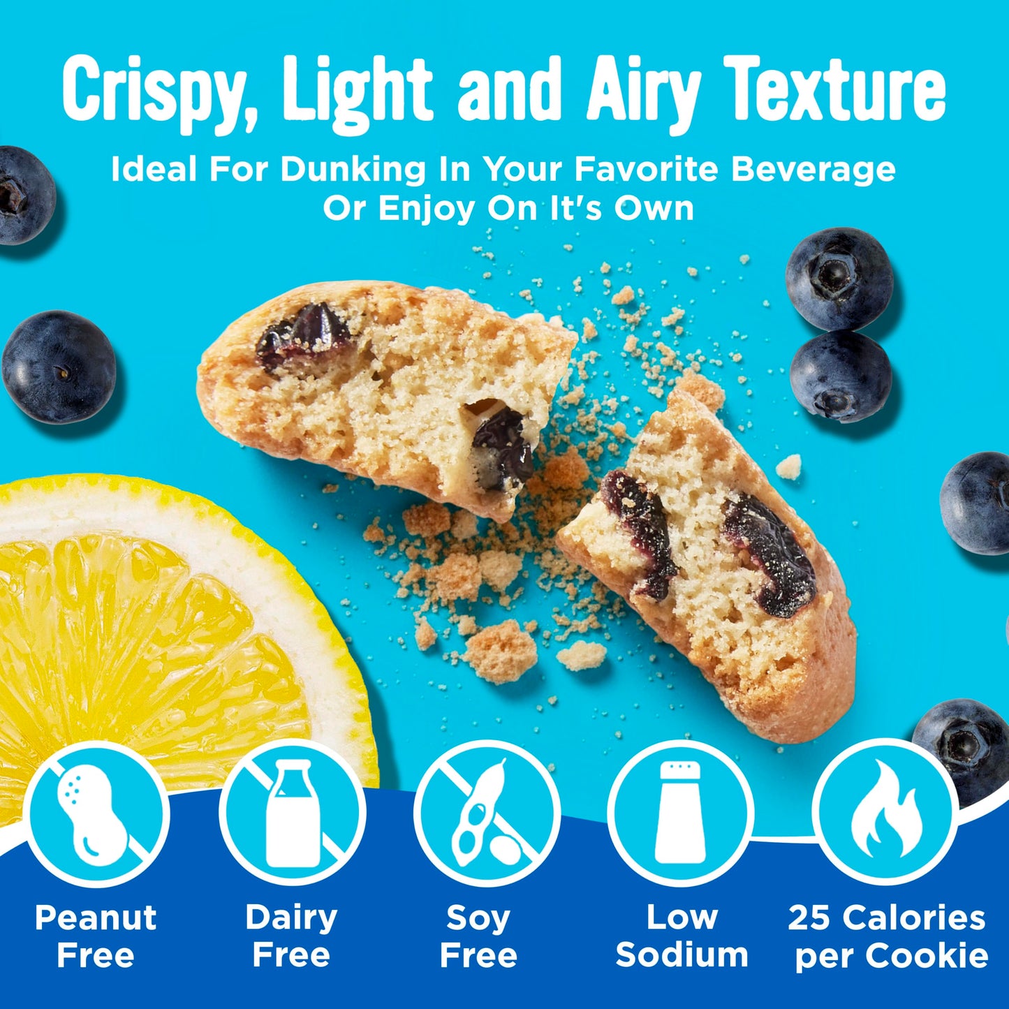 Cooper Street Twice-Baked Blueberry Lemon Biscotti Cookies (16 oz) - Over 50 Biscotti per Bag Loaded with Real Fruit, Italian Style Snacks Ideal