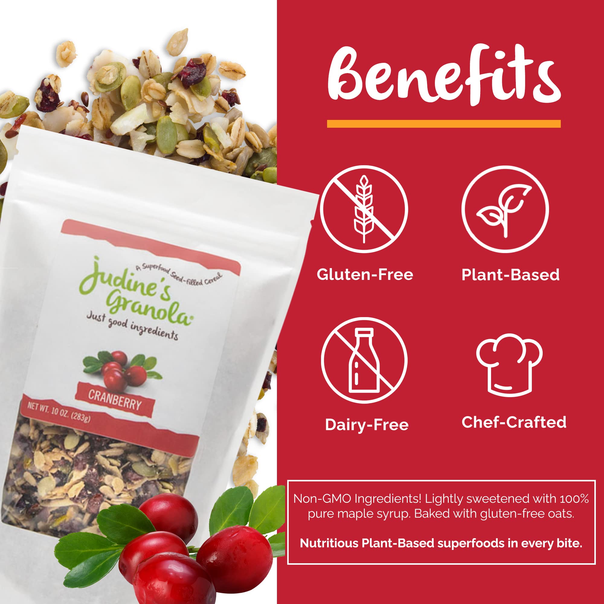 Judine's Granola Healthy Whole Grain Oats, Cranberry, 10 Ounces, Pack of 1