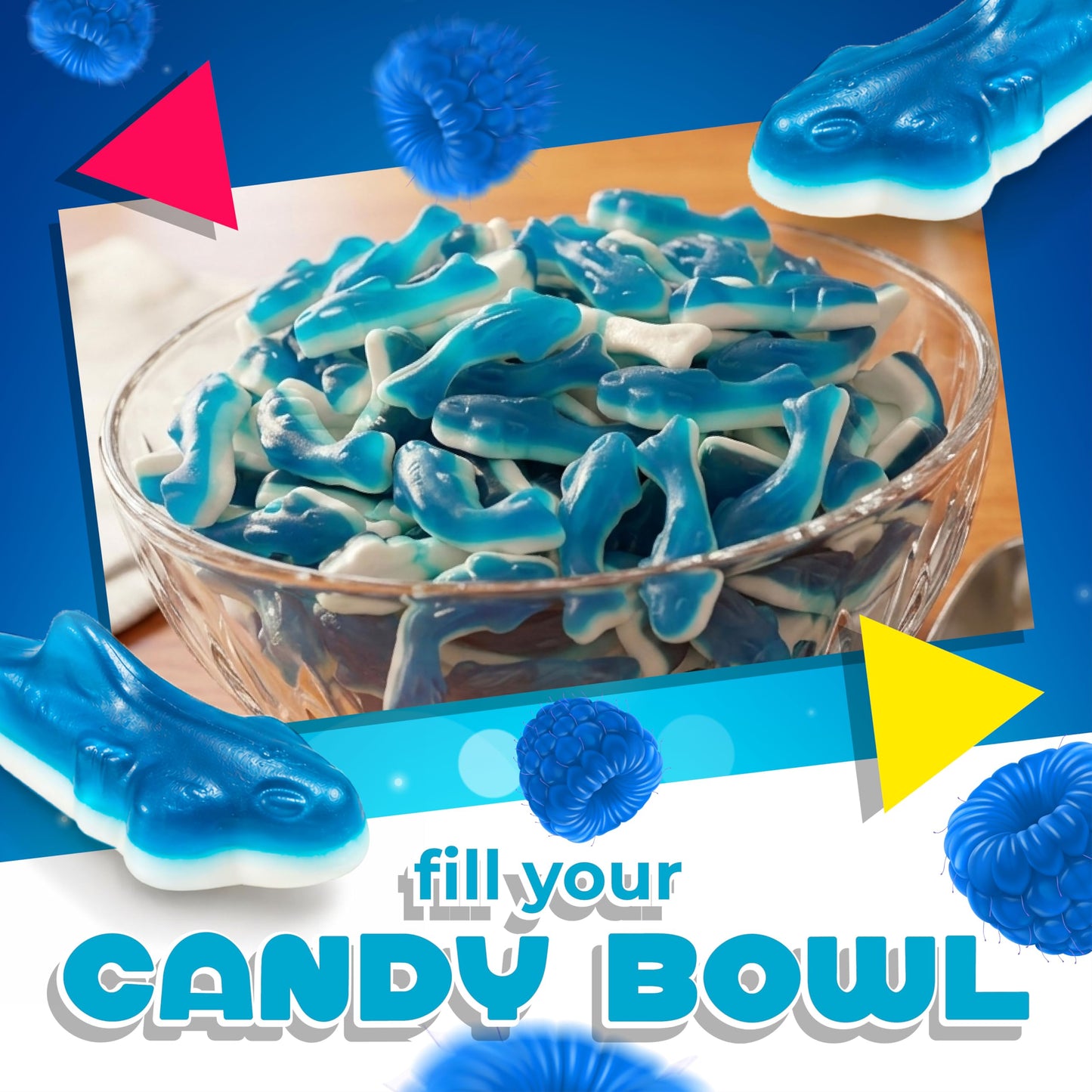Blue Gummy Sharks Candy | 1 Pound Bag | Shark Gummies | Blue Candy for Buffets, Decorative Jars, Goodie Bags, and Themed Events | Blue Raspberry