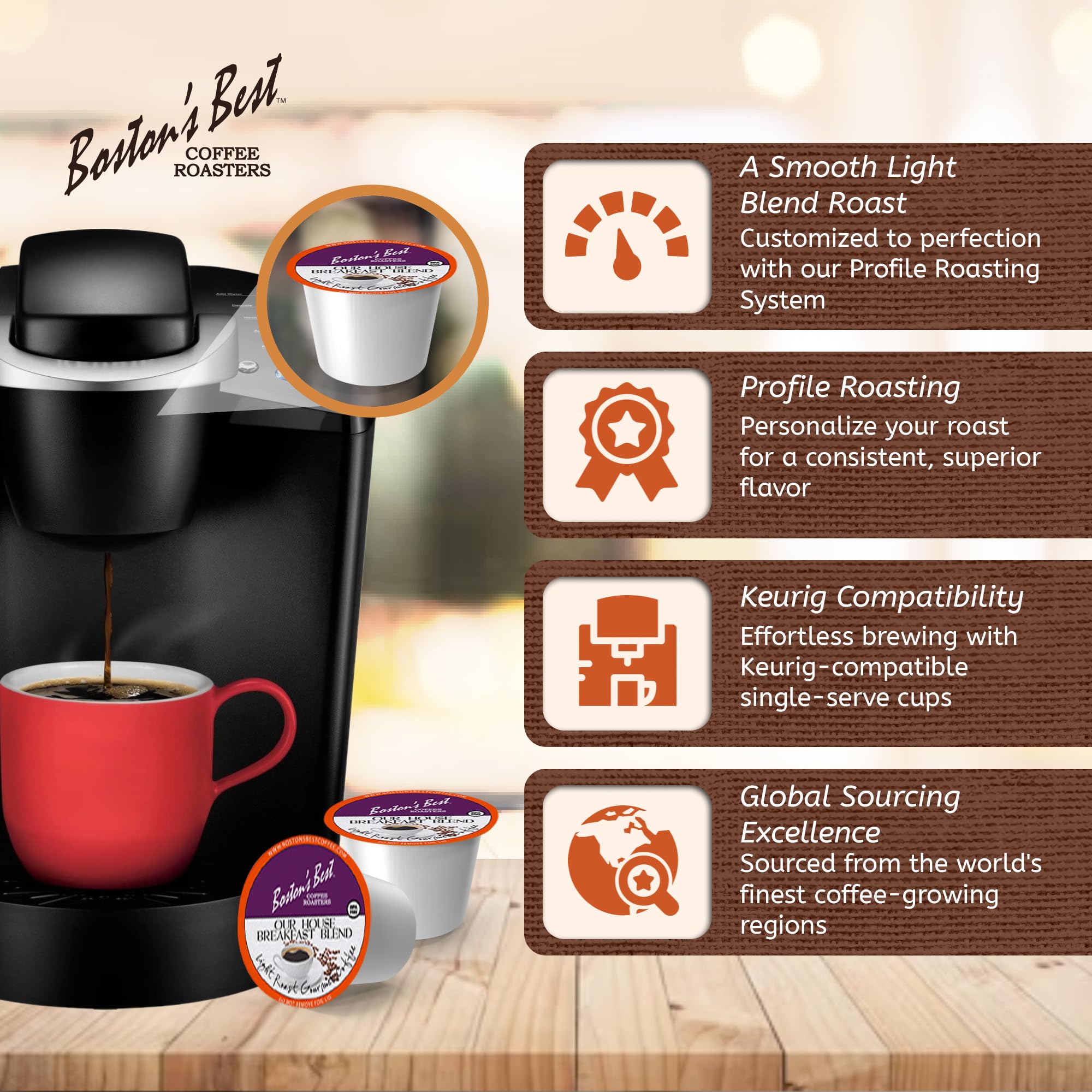 Boston’s Best - Smooth Light-Roast Breakfast Blend, Delicious Gourmet Coffee Compatible with Keurig Coffee Maker, 1 Count (42 Single Serve Cups)