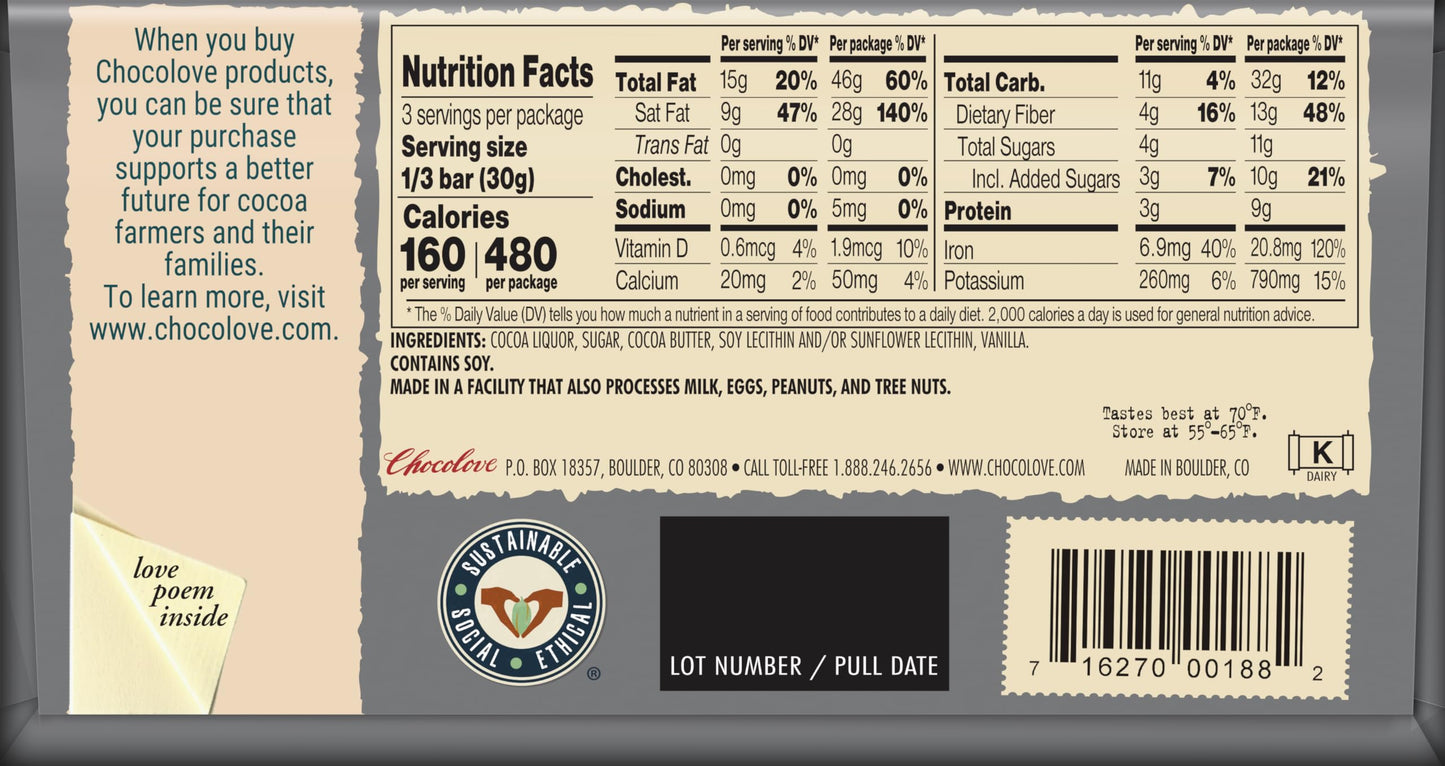 Chocolove, Chocolate Bar Extreme Dark 88%, 3.2 Ounce