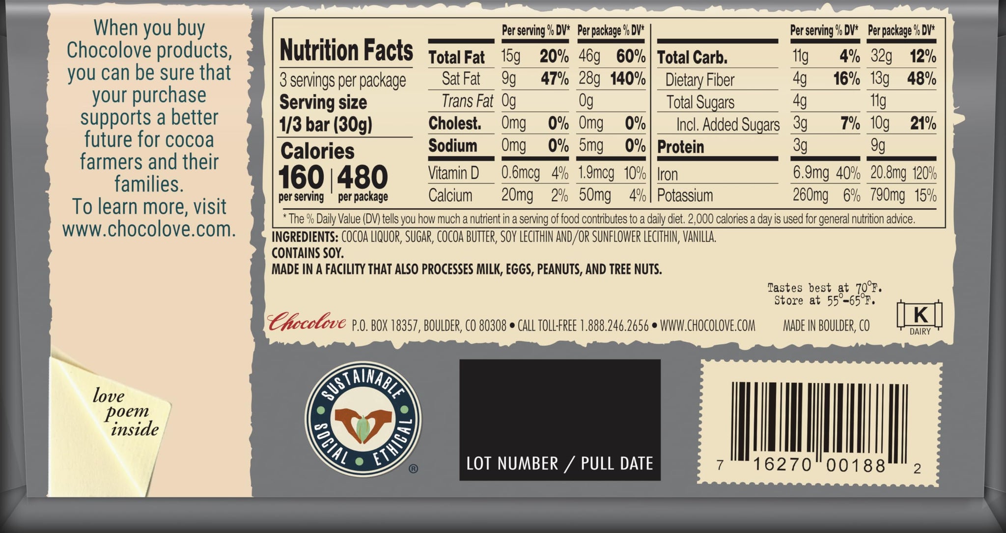 Chocolove, Chocolate Bar Extreme Dark 88%, 3.2 Ounce