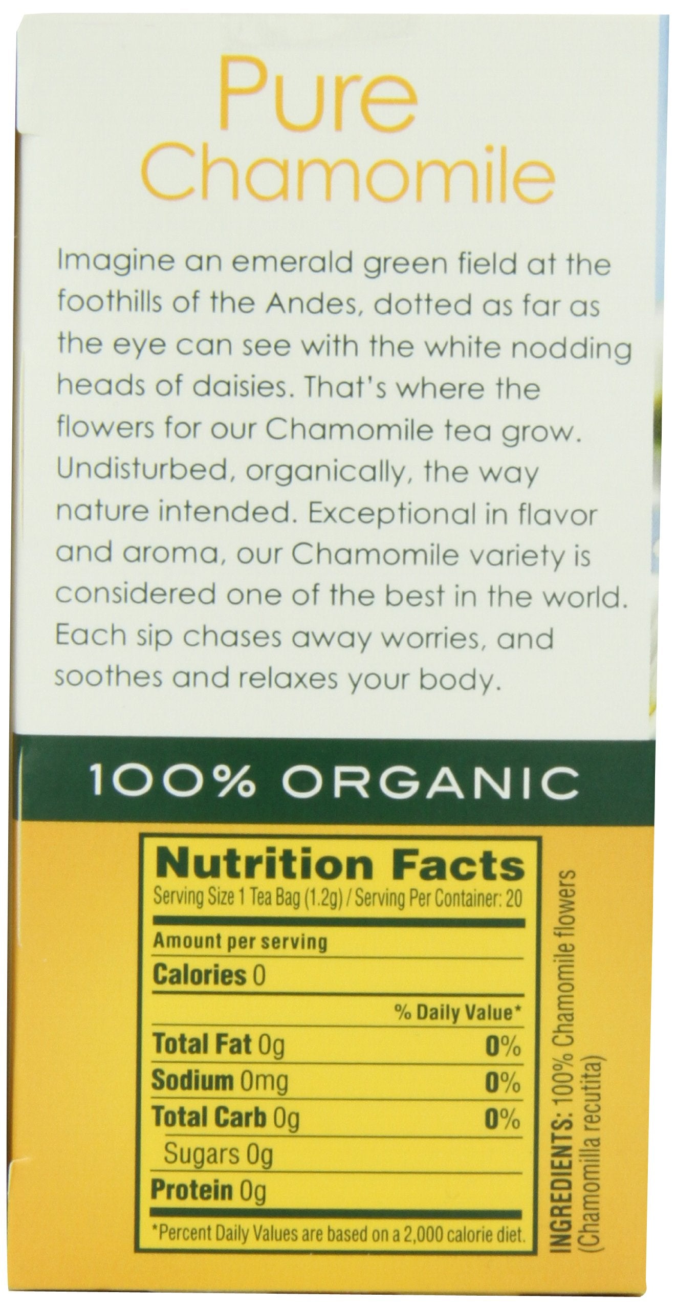 Garden of the Andes Herbal Organic Decaf Chamomile Hot Tea Bags, 0.9 oz, 20 Tea BagCount
