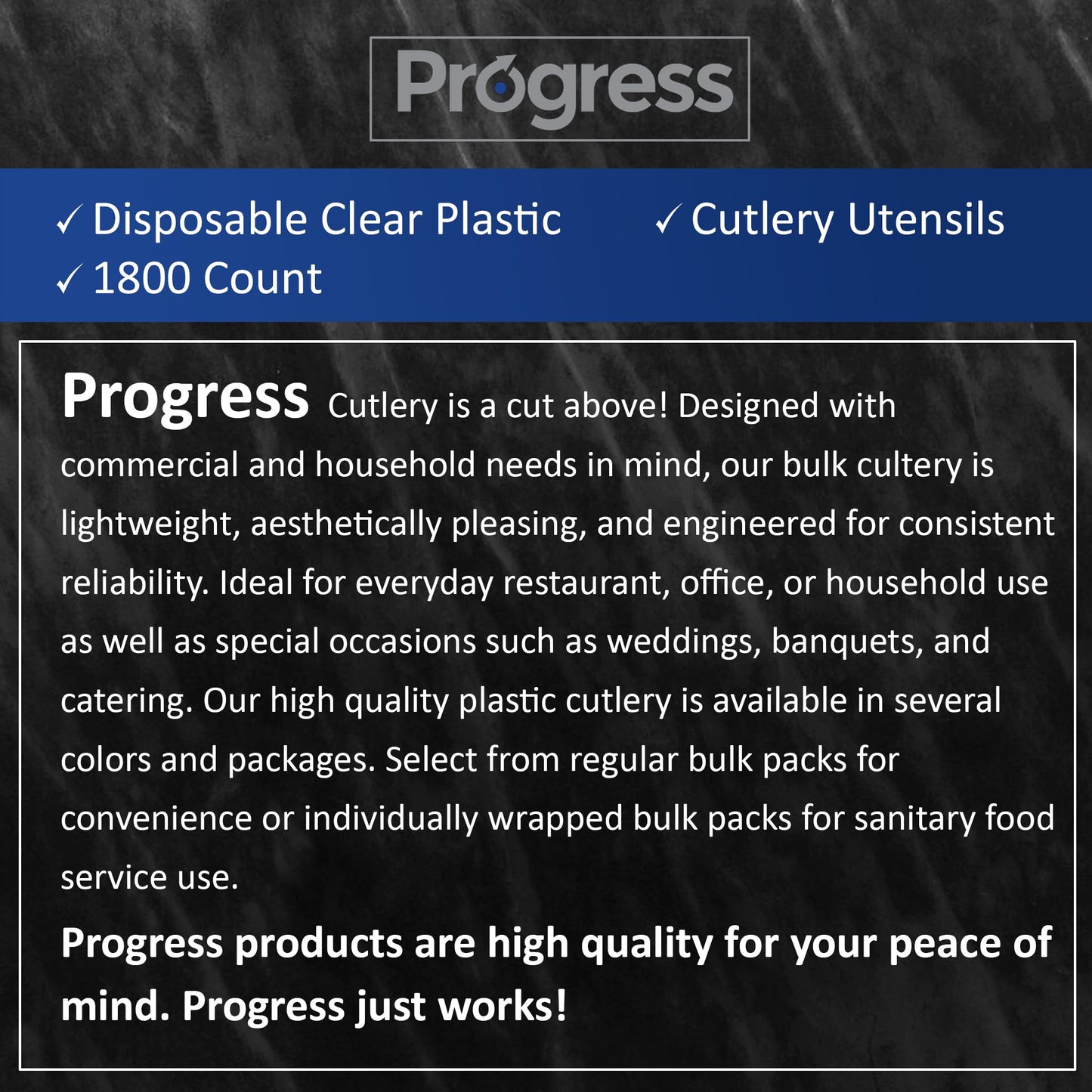 Progress Disposable Clear Plastic Cutlery Utensils - Piece Bulk Fork Spoon Knife Set - Sturdy disposable forks, spoons and knives - Strong & Perfect