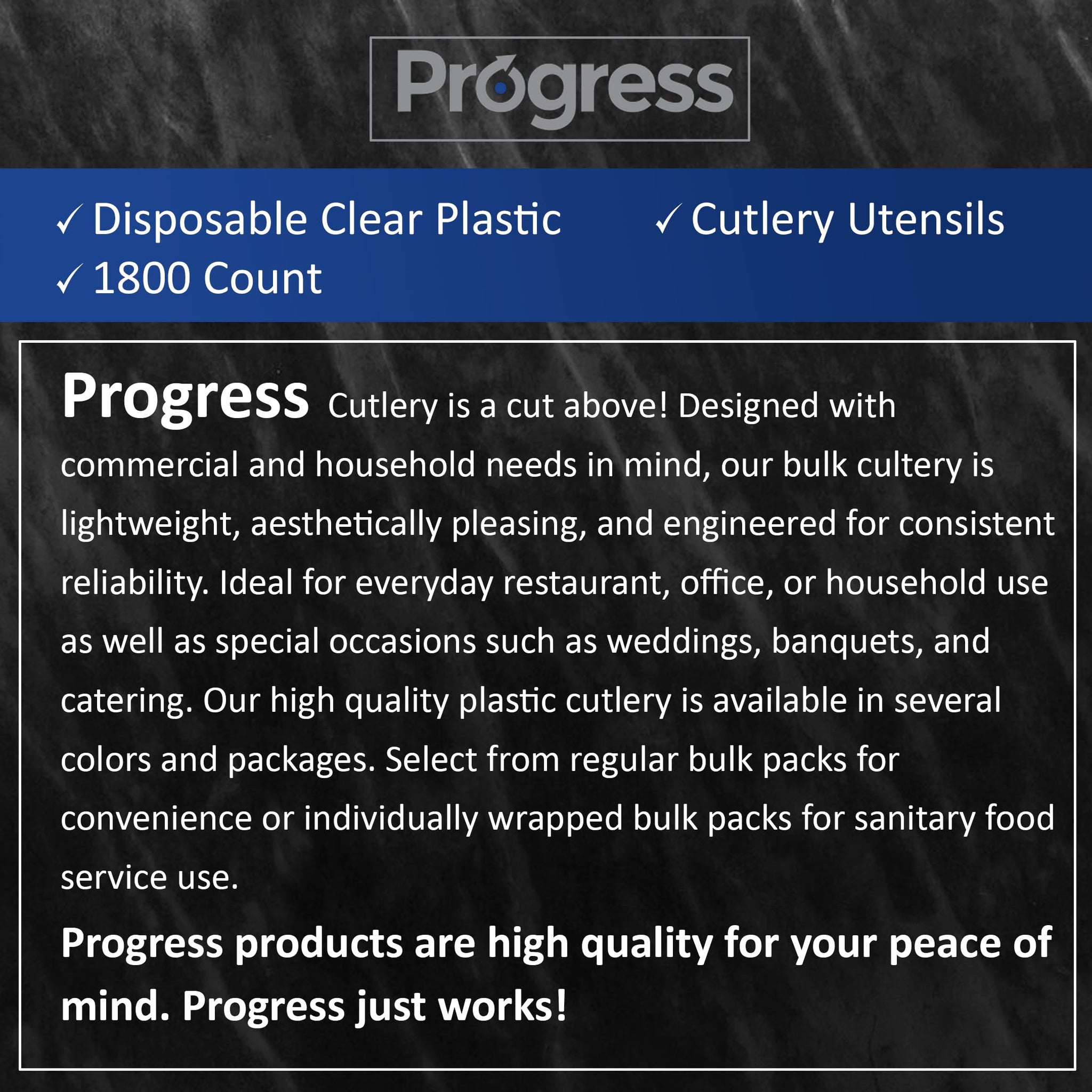 Progress Disposable Clear Plastic Cutlery Utensils - Piece Bulk Fork Spoon Knife Set - Sturdy disposable forks, spoons and knives - Strong & Perfect