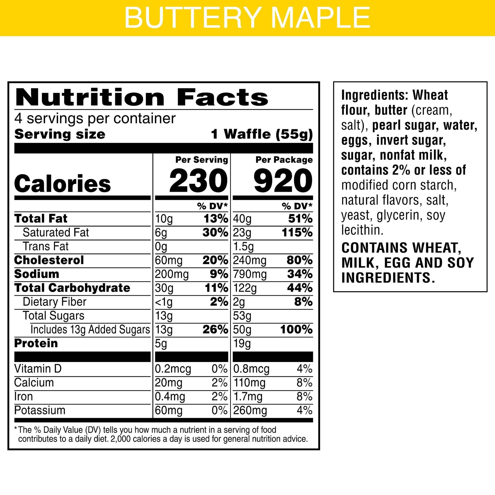 Eggo Frozen Belgian-Style Street Waffles, Frozen Breakfast, Breakfast Food, Buttery Maple Flavor, 7.76oz Box (4 Waffles)