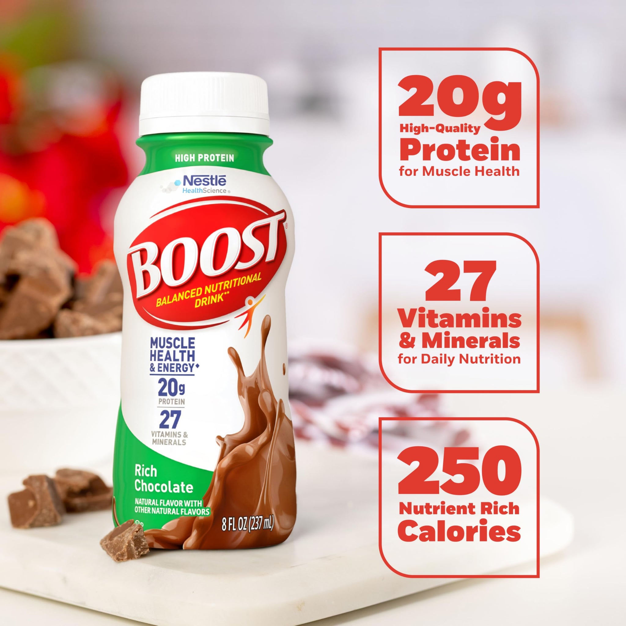 BOOST High Protein Ready to Drink Balanced Nutritional Drink, Rich Chocolate, 8 FL OZ (Pack of 6)