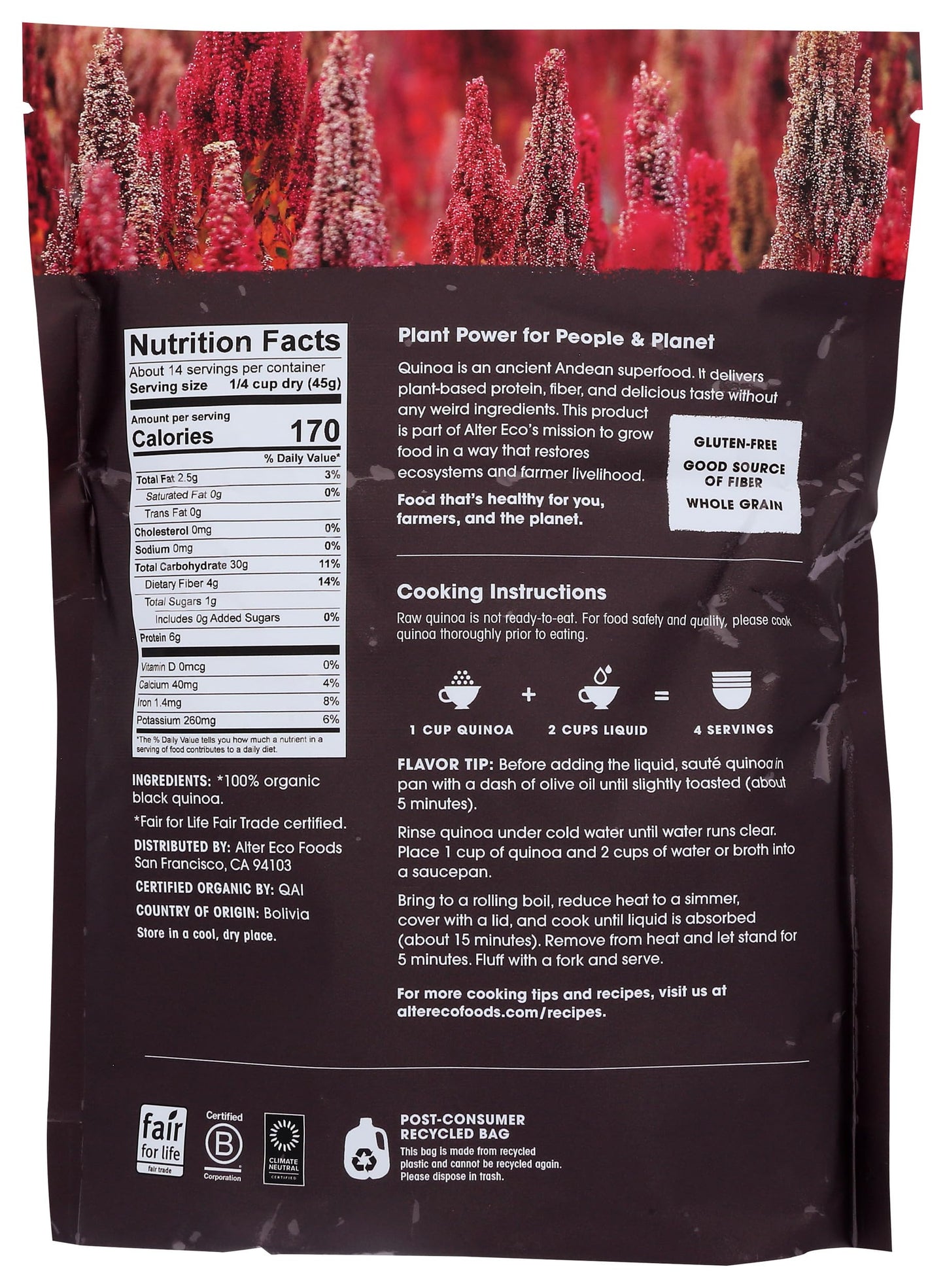 Alter Eco Organic Heirloom Black Quinoa, 22 OZ