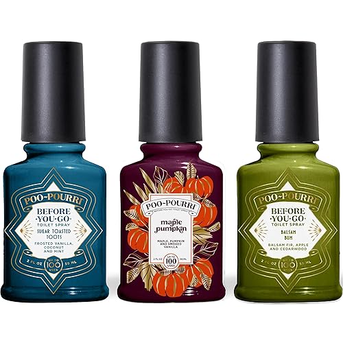 Poo-Pourri Before-You-Go Toilet Spray, Spring 2 Oz Variety Pack- Maple Pumpkin Sugar Toasted Toots and Balsam Bum