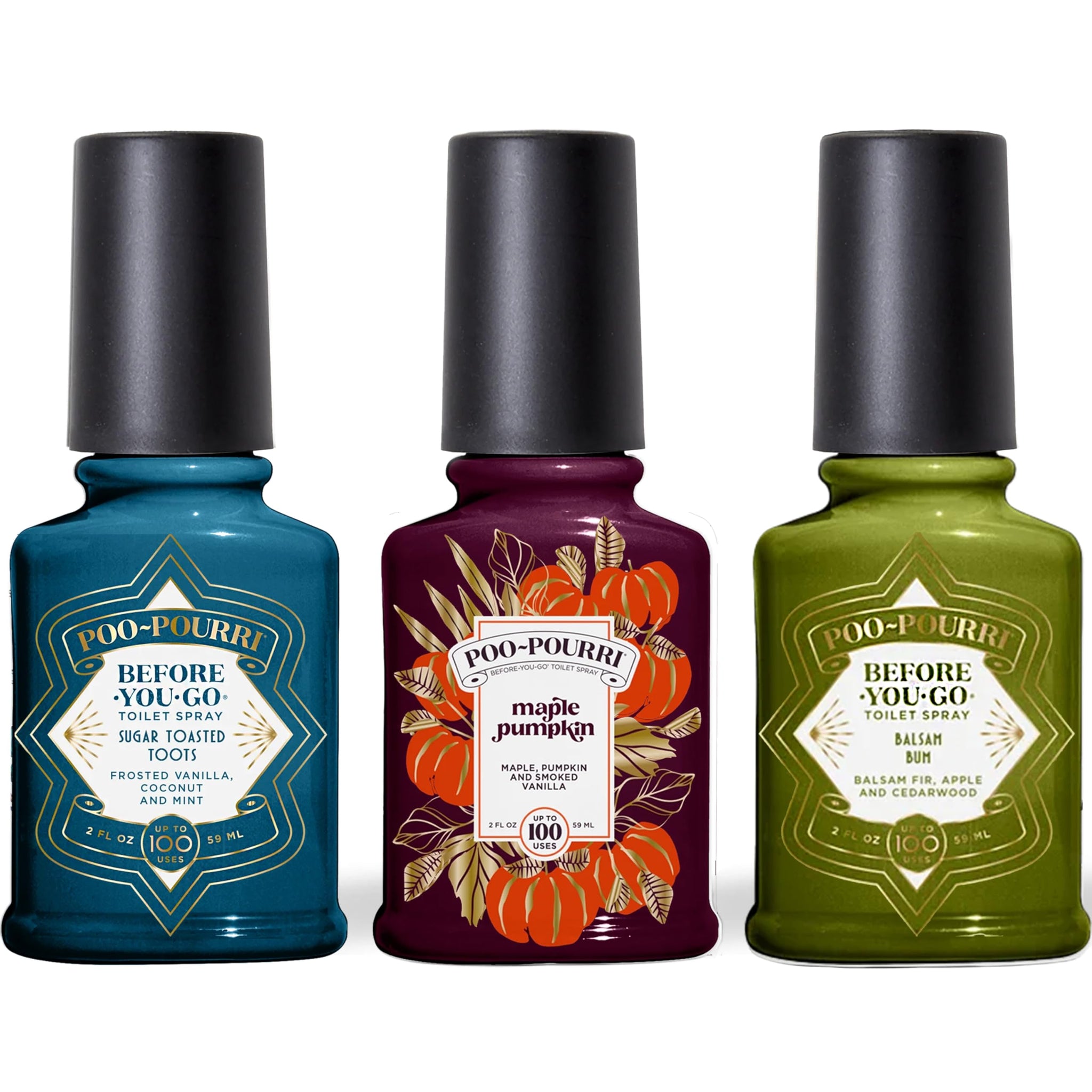 Poo-Pourri Before-You-Go Toilet Spray, Spring 2 Oz Variety Pack- Maple Pumpkin Sugar Toasted Toots and Balsam Bum