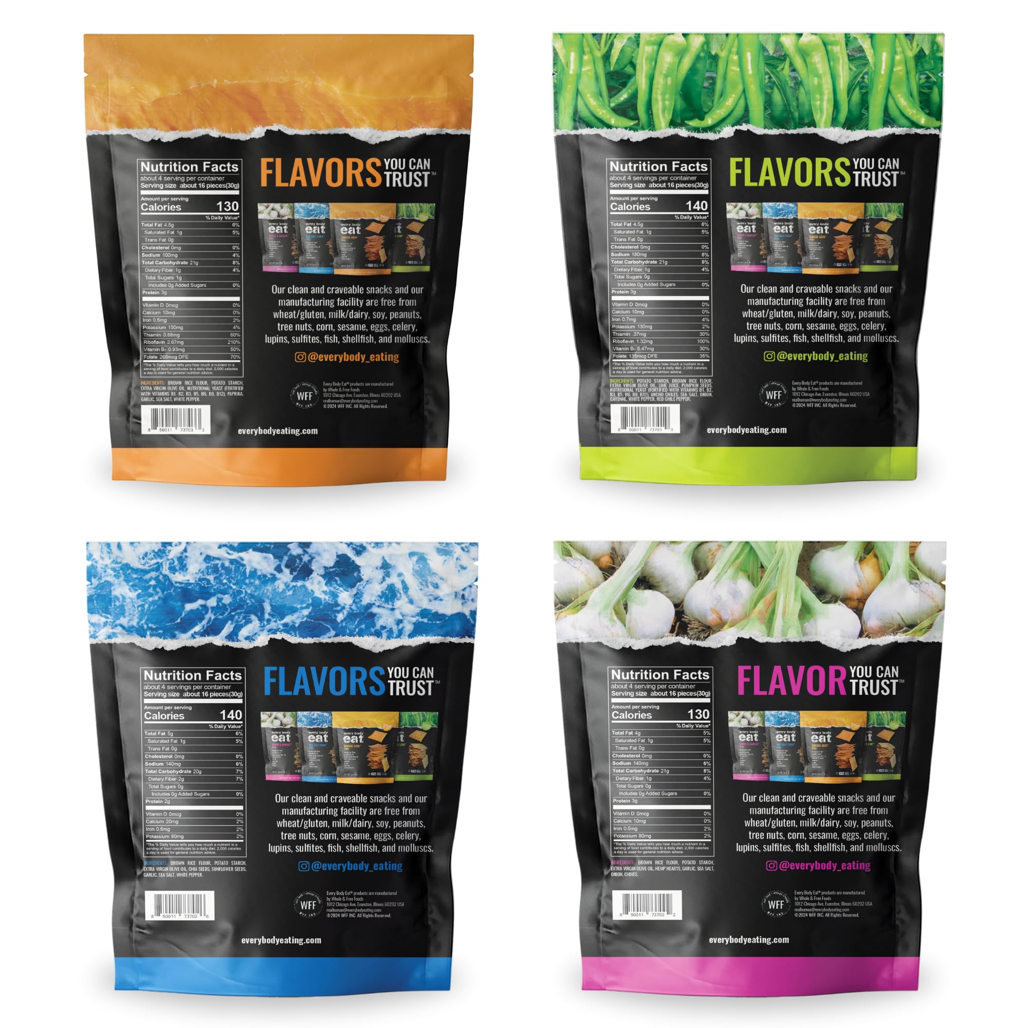 Every Body Eat Gluten Free Crackers Variety Pack - Healthy Vegan Snacks, Dairy Free, Seed Oil Free Snack Crackers (Pack of 4), 4 oz Bags