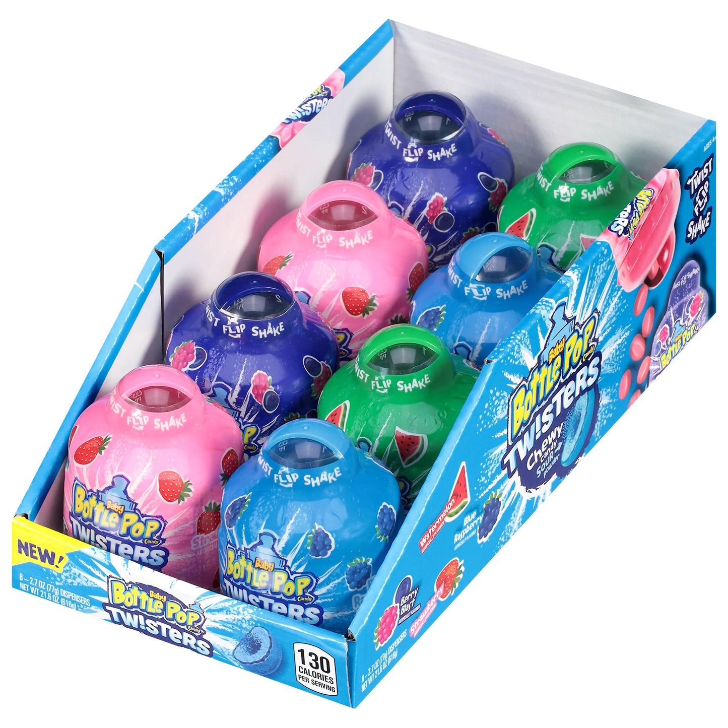 Baby Bottle Pop Twisters Chewy Candy, 8 Ct Sweet Candy with Chewy Sour Center in Twisting Containers, Full Size, Individually Wrapped Fun Bulk