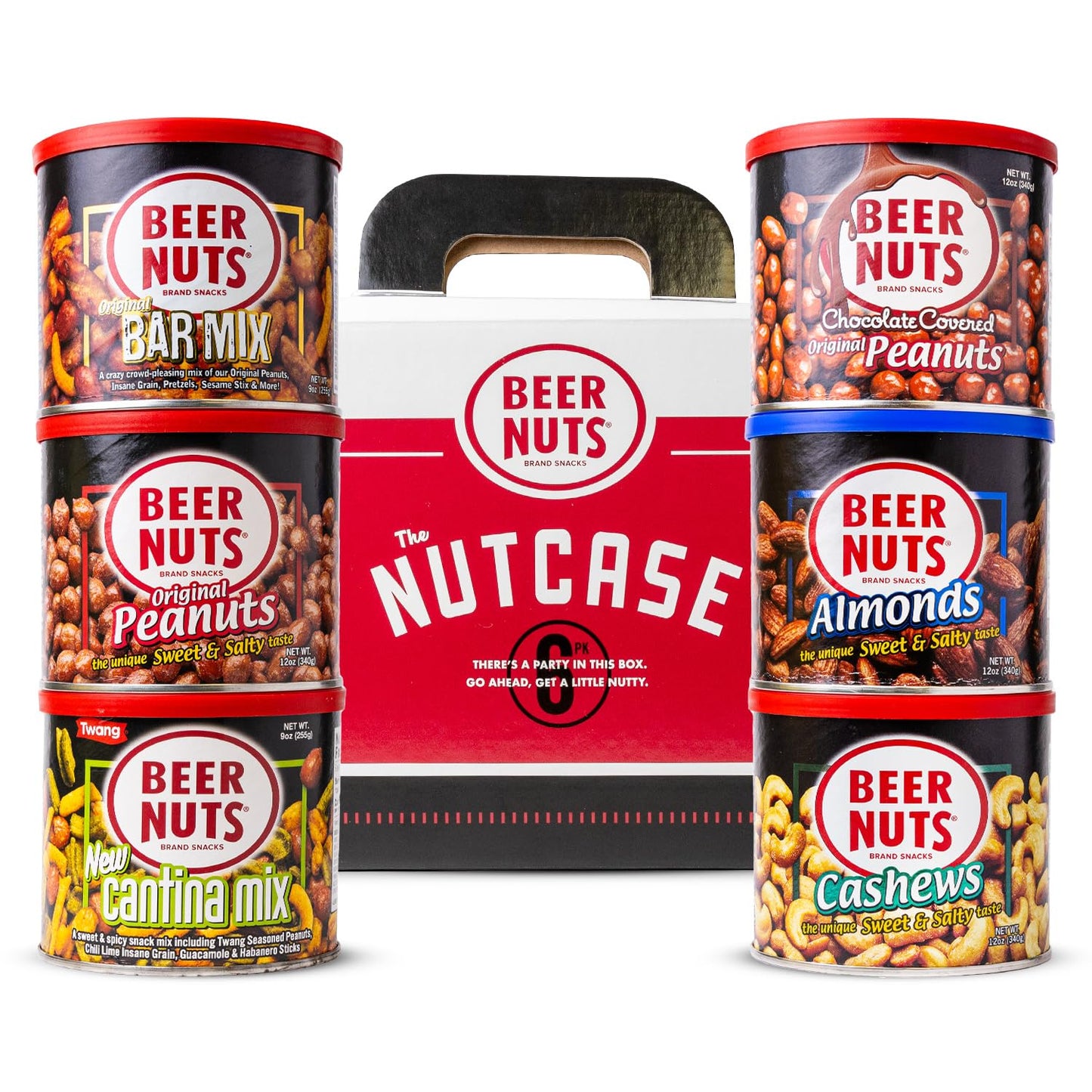 Beer Nuts Brand Snacks, Original Nutcase, Perfect for Gifting, Original Peanuts, Original Bar Mix, Cashews, Almonds, Sweet & Spicy Bar Mix, Resealable