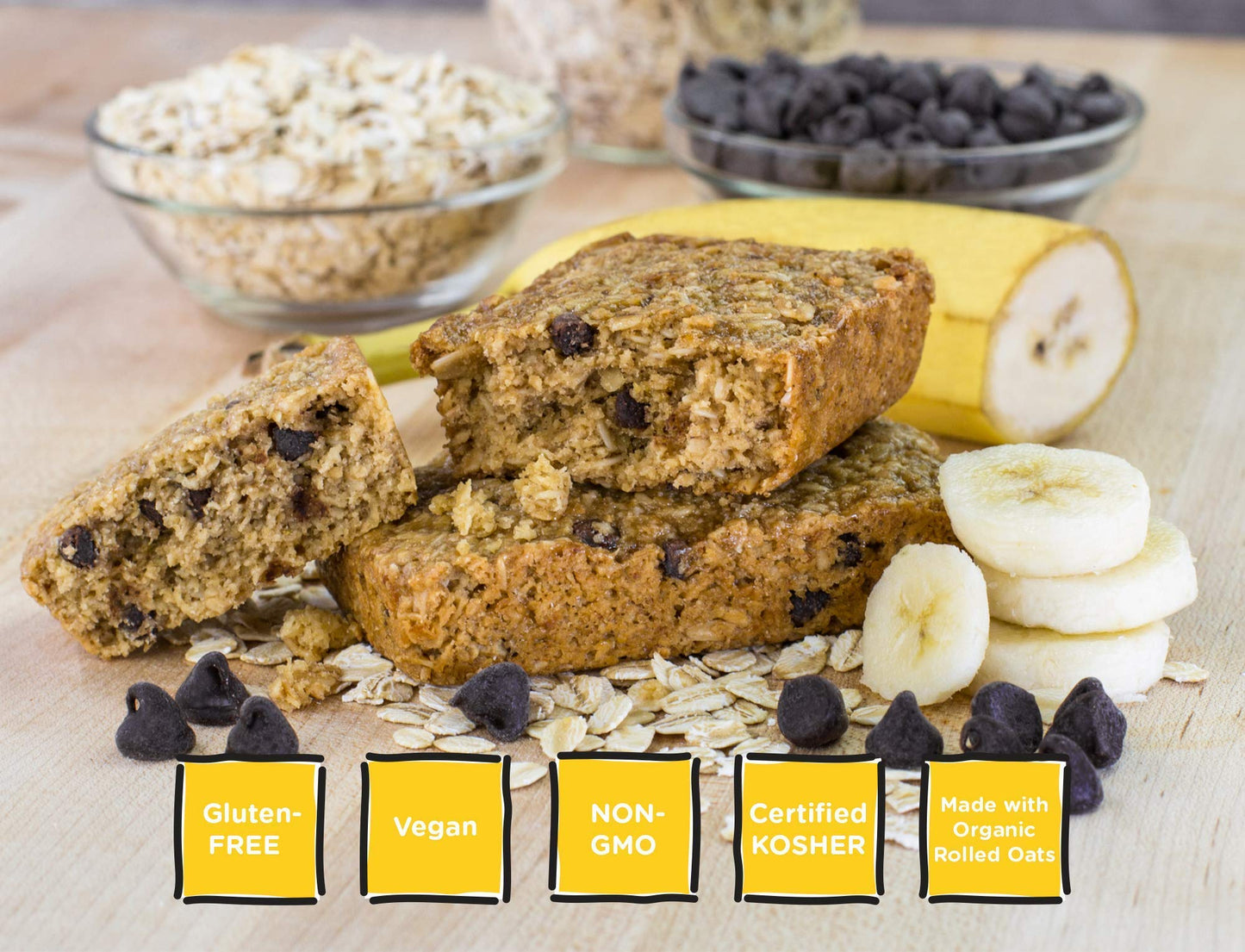 Bobo's Banana Chocolate Chip Oat Bars, Simple Ingredients, Whole Grain Oats, Plant Based, Gluten Free Breakfast Bars, Non-GMO, Healthy Snacks