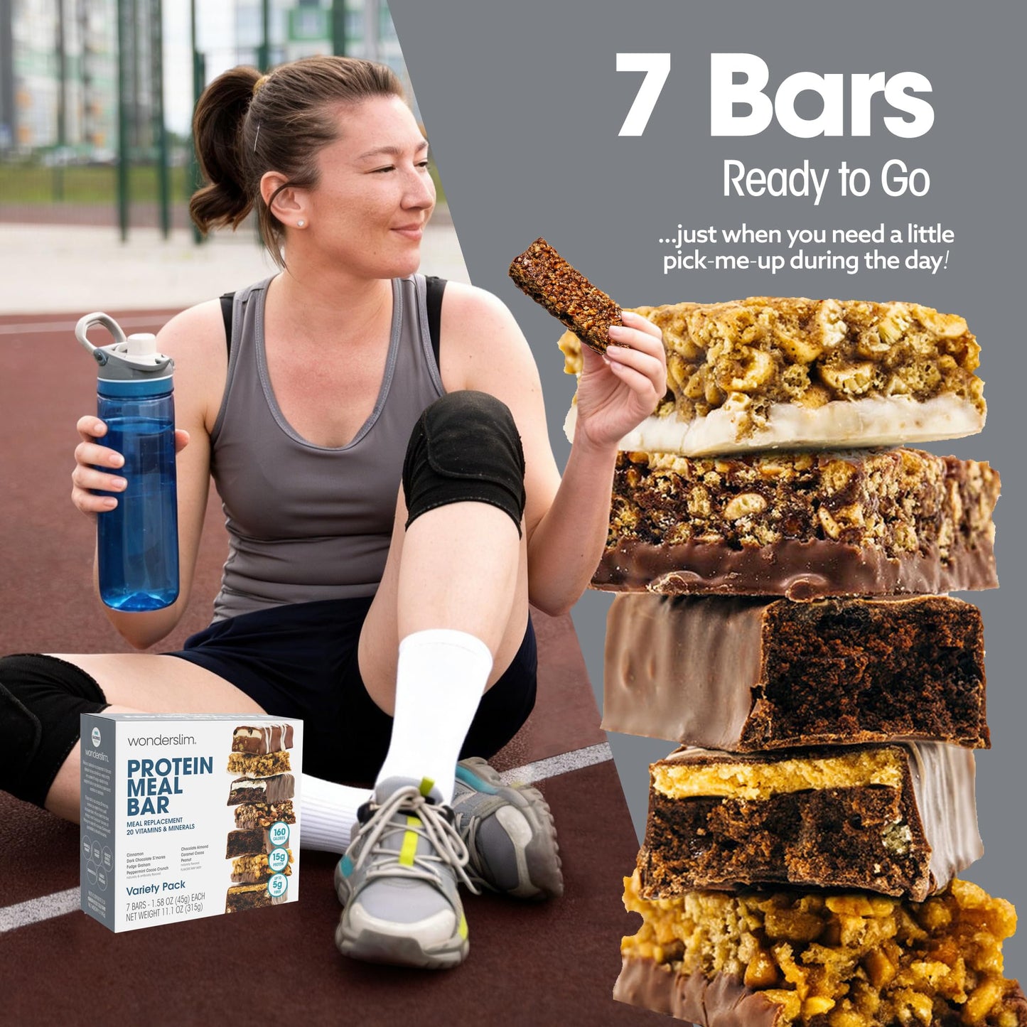 WonderSlim Meal Replacement Protein Bar, Variety Pack, 15g Protein, 20 Vitamins & Minerals (7ct)