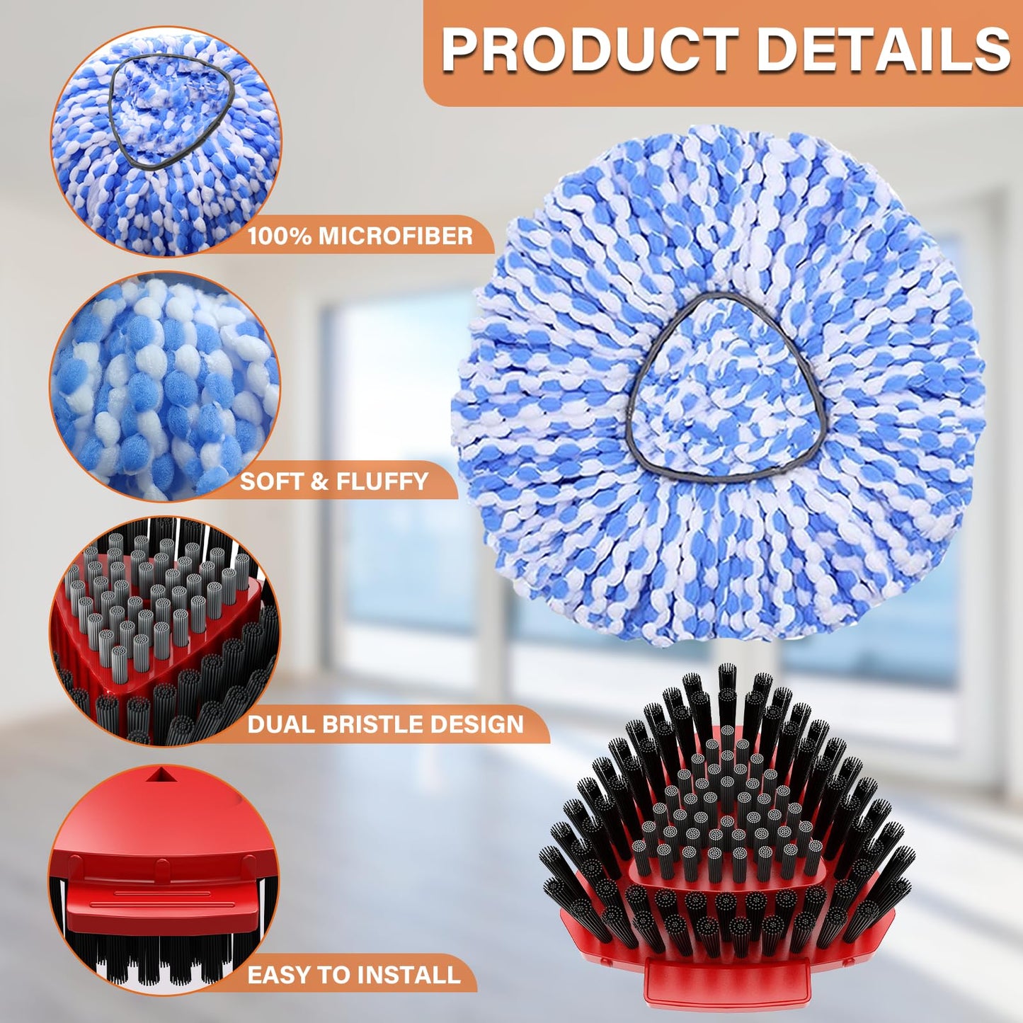 Fatmass 5 Pack Spin Mop Replacement for O Cedar RinseClean 2-Tank System,Include 4 Mop Replace Heads + 1 Upgrade Scrubber Brush, 100% Microfiber Mop